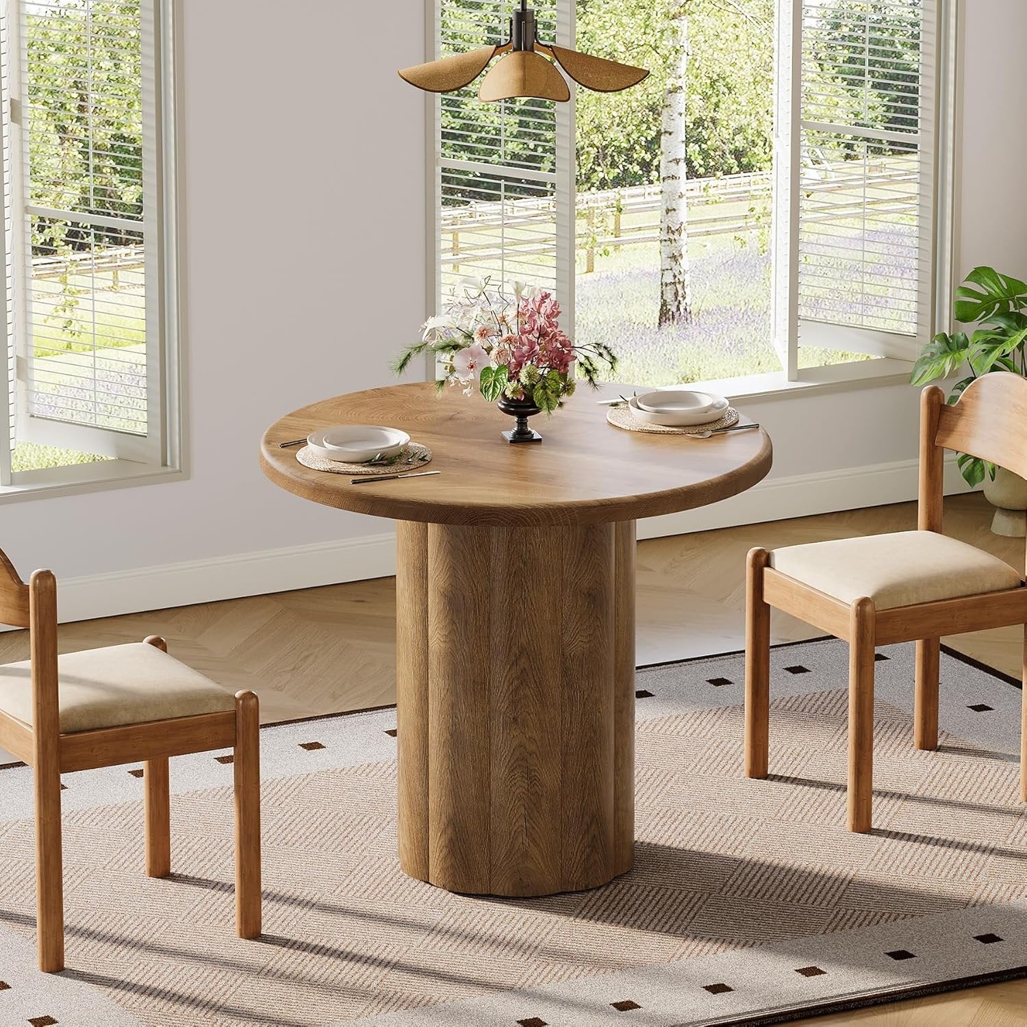 Tribesigns Mesa de comedor redonda de 80 cm para 2-4 personas, Mesa de cocina con base estable en color marrón