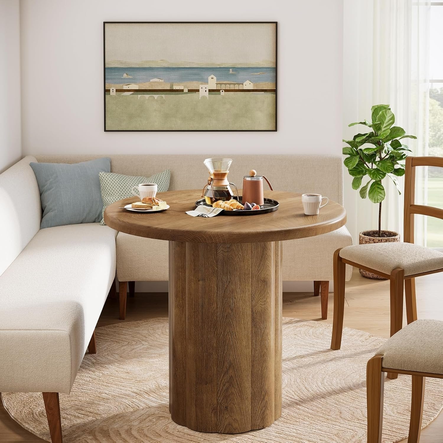 Tribesigns Mesa de comedor redonda de 80 cm para 2-4 personas, Mesa de cocina con base estable en color marrón