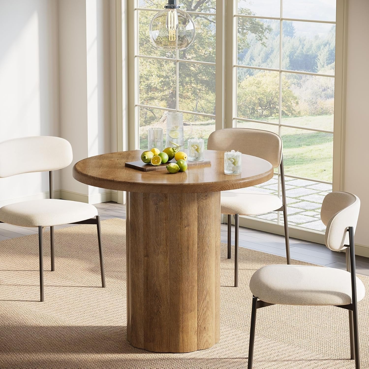 Tribesigns Mesa de comedor redonda de 80 cm para 2-4 personas, Mesa de cocina con base estable en color marrón