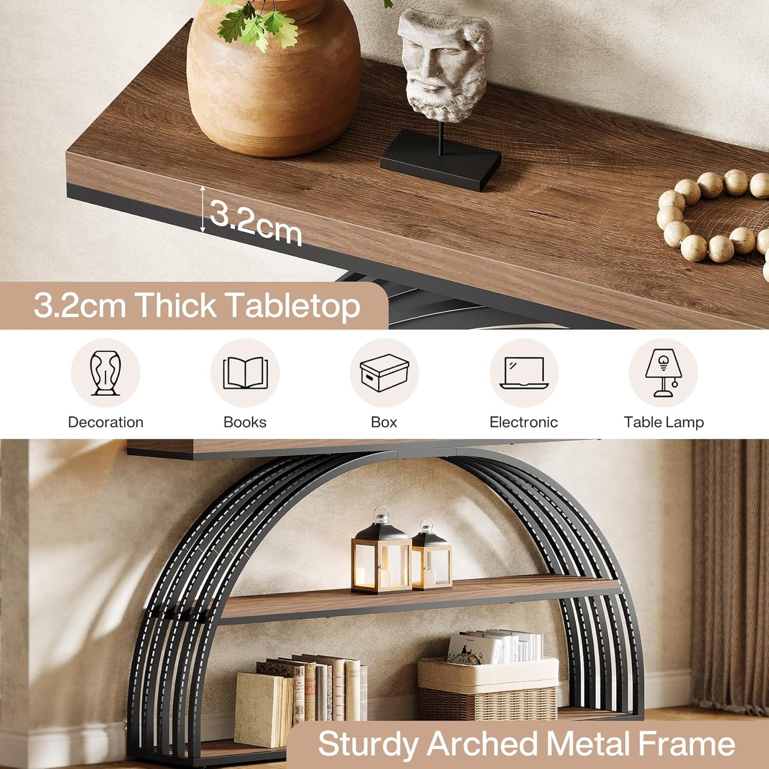 Tribesigns Consola de entrada de 160 cm, Estilo rústico con marco arqueado