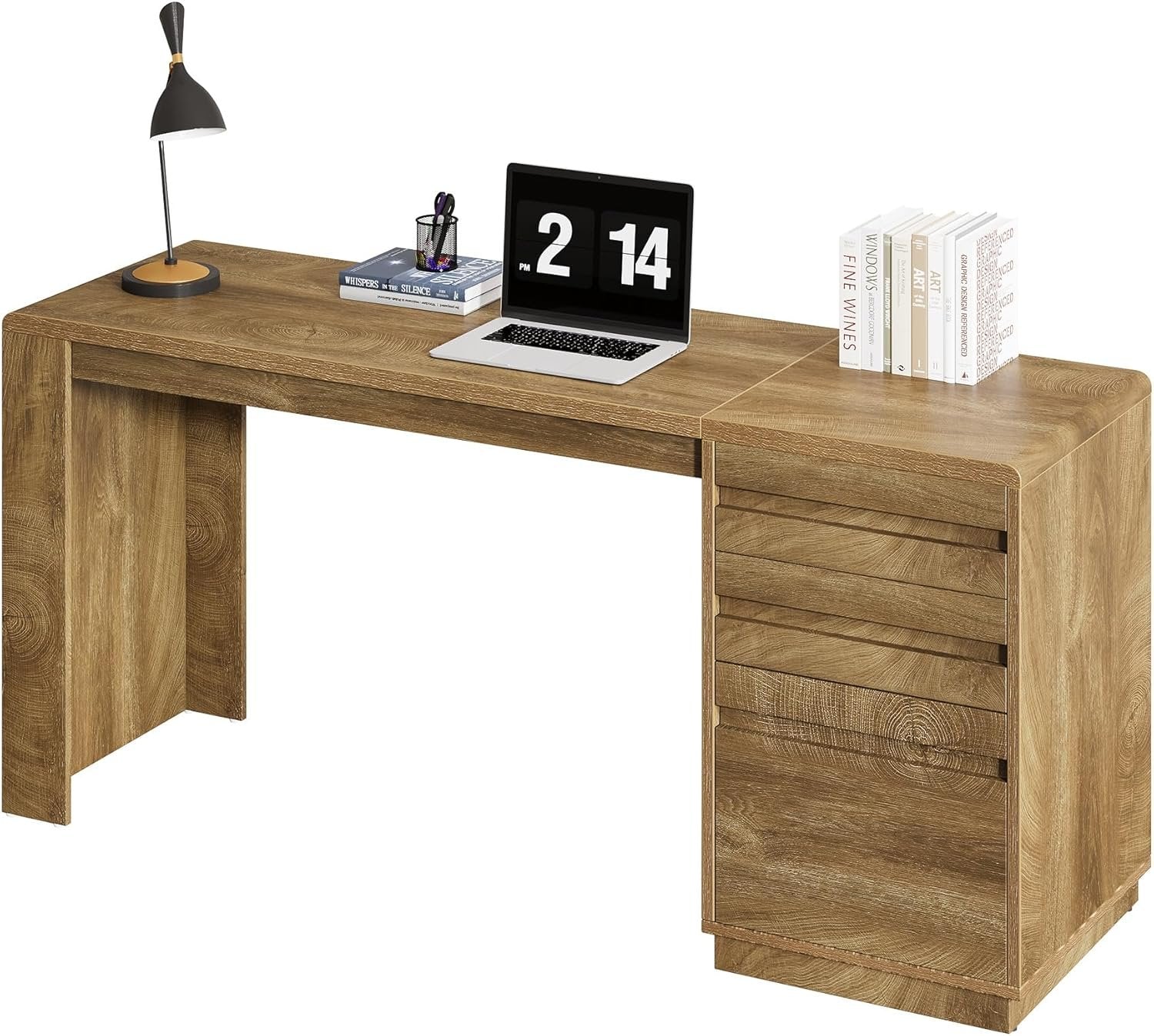 Tribesigns Escritorio de 140 cm con 3 cajones, Escritorio para ordenador estilo casa de campo con unidad de almacenamiento ajustable