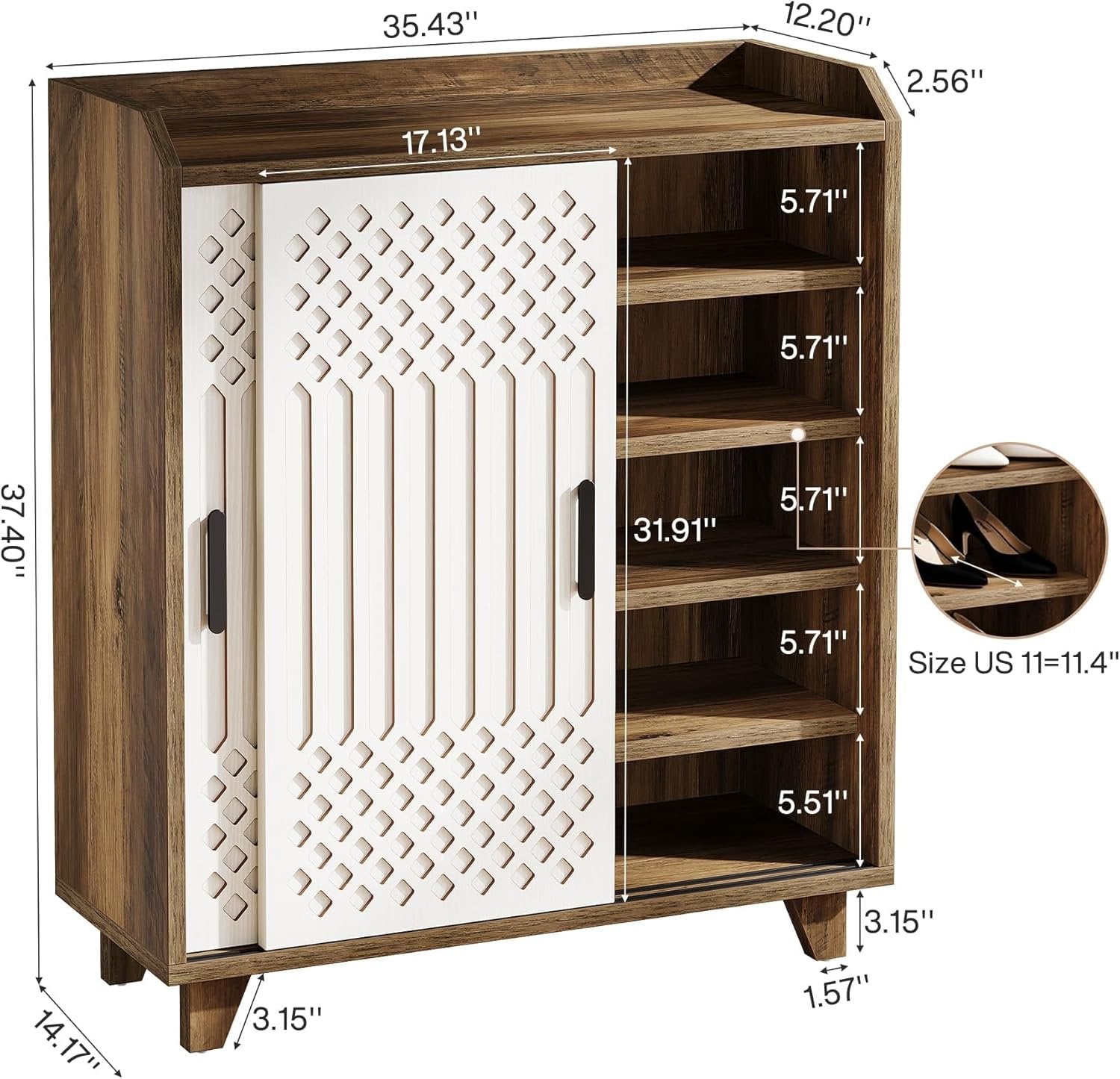 Tribesigns Zapatero de madera con puertas correderas, Moderno organizador de zapatos para la entrada