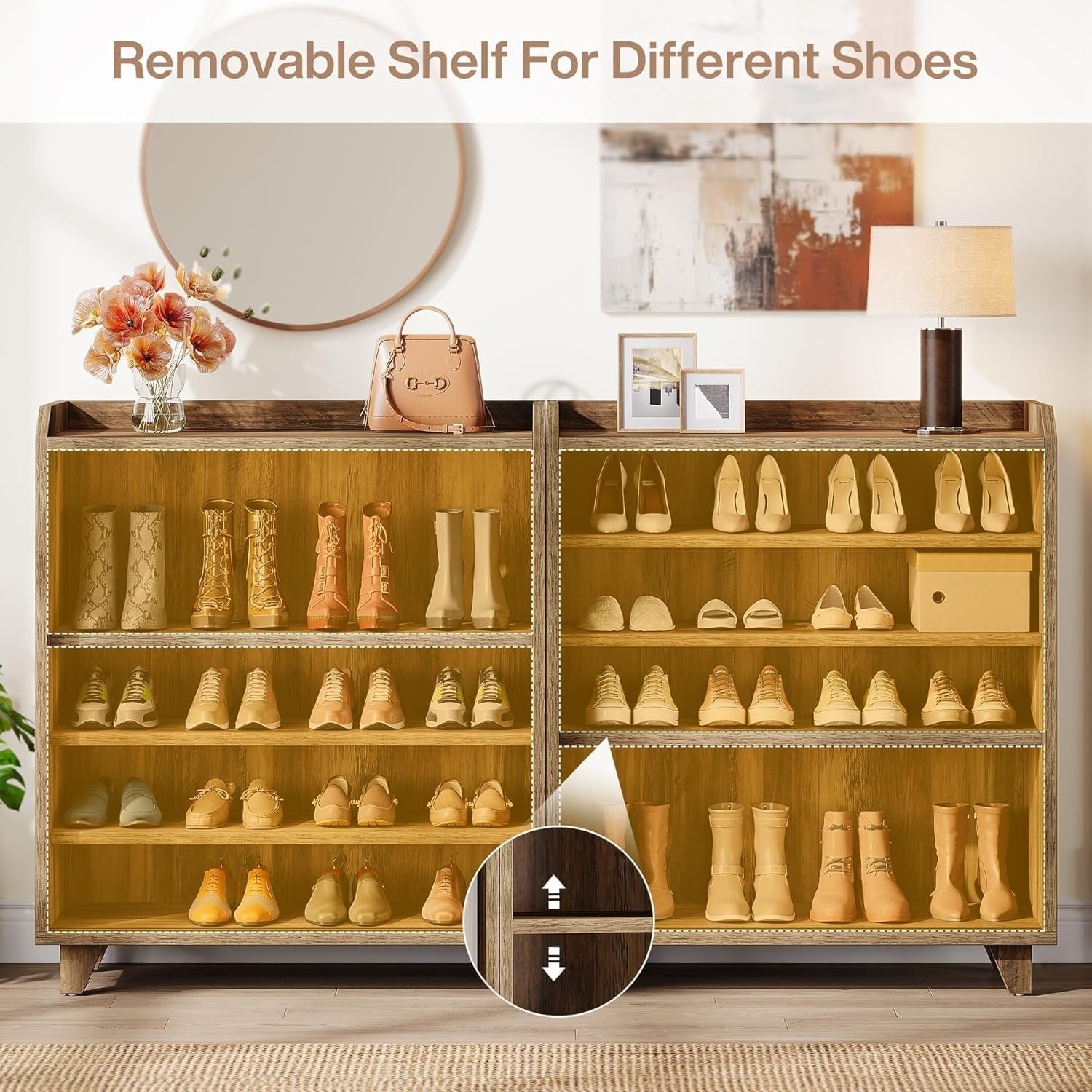 Tribesigns Zapatero de madera con puertas correderas, Moderno organizador de zapatos para la entrada