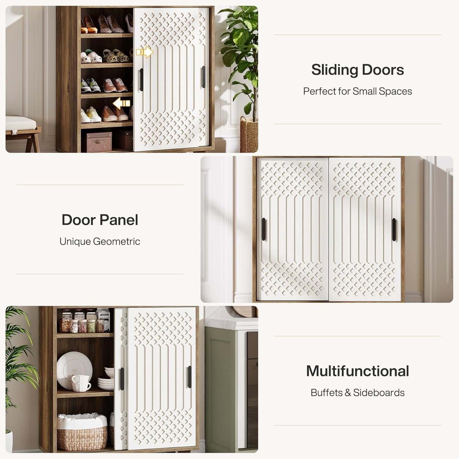 Tribesigns Zapatero de madera con puertas correderas, Moderno organizador de zapatos para la entrada