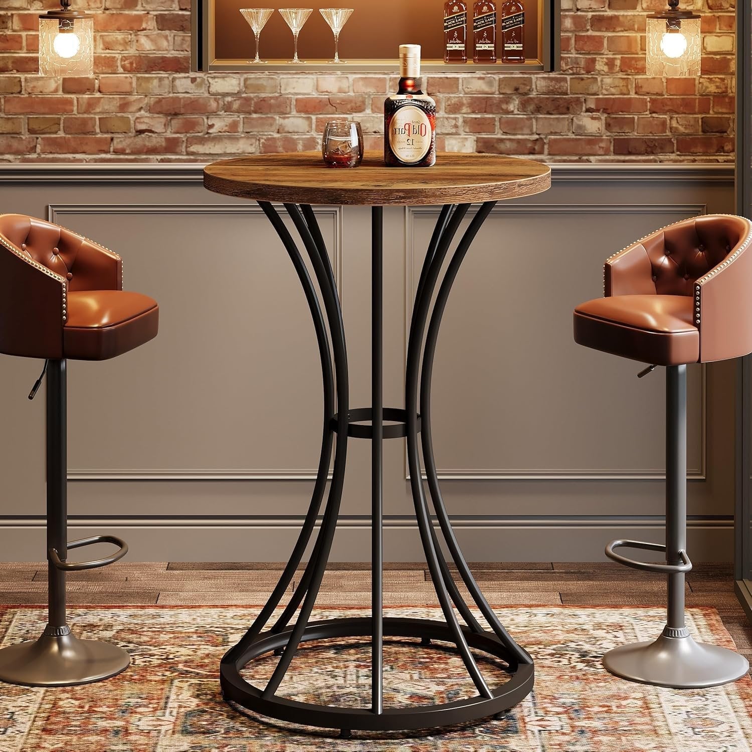 Tribesigns Mesa de bar redonda de 95 cm de alto con base de metal curvada, Ideal para cócteles y espacios pequeños