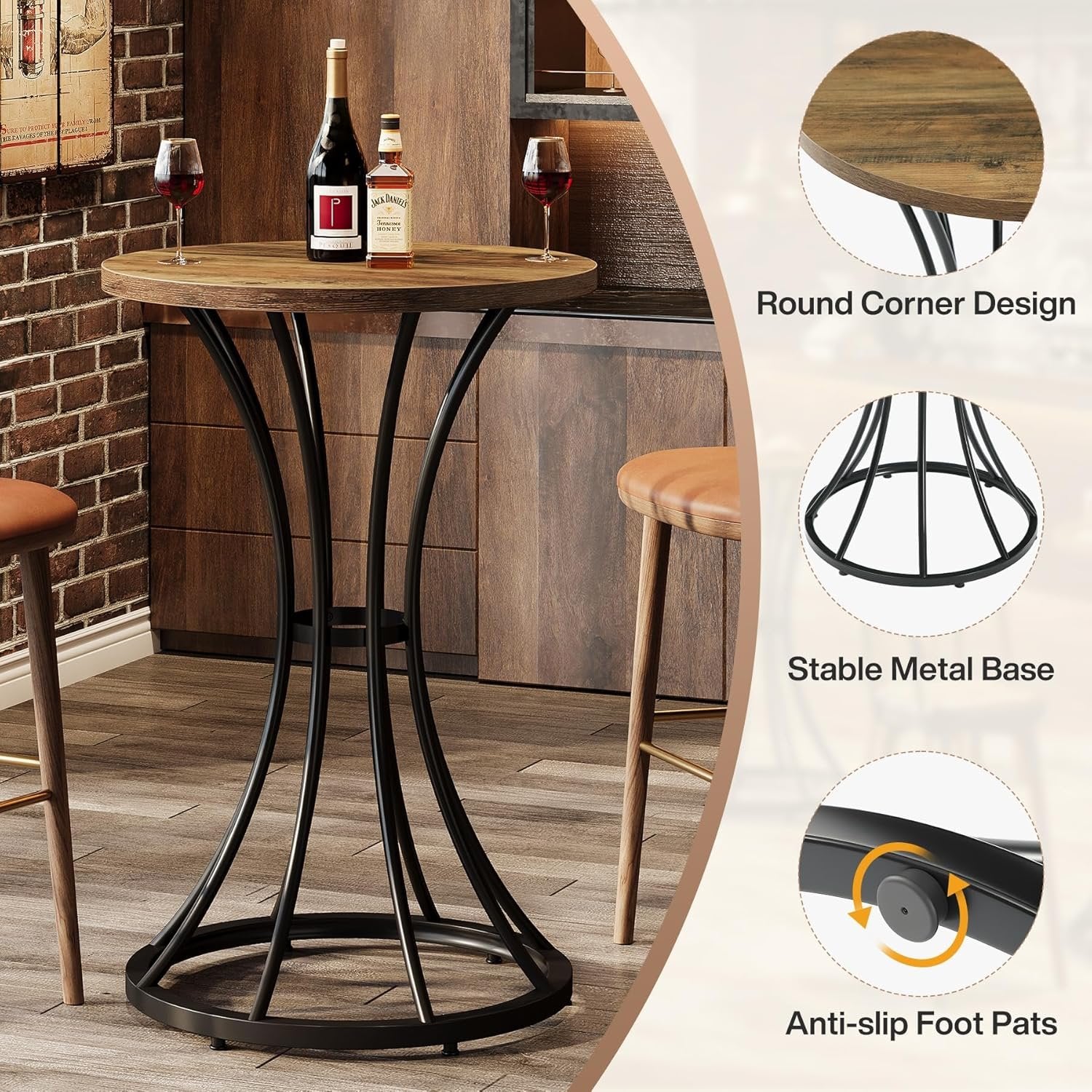 Tribesigns Mesa de bar redonda de 95 cm de alto con base de metal curvada, Ideal para cócteles y espacios pequeños