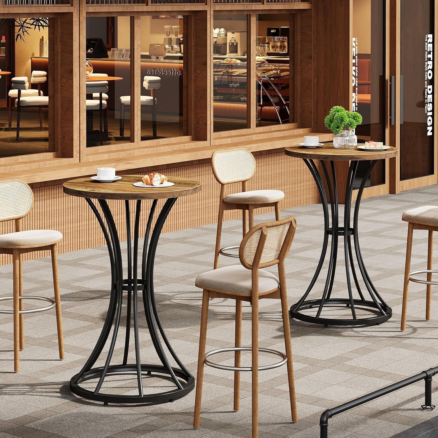 Tribesigns Mesa de bar redonda de 95 cm de alto con base de metal curvada, Ideal para cócteles y espacios pequeños