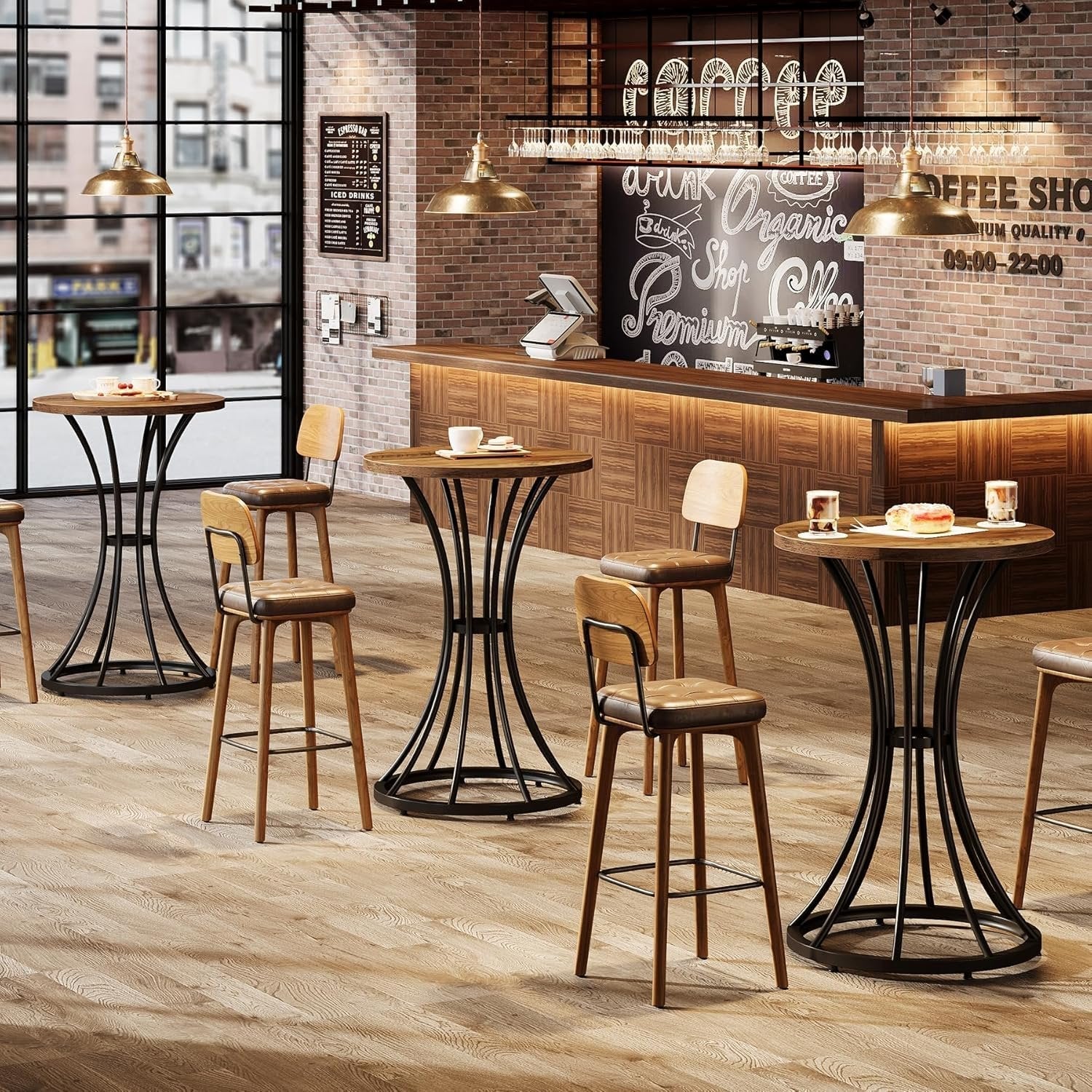 Tribesigns Mesa de bar redonda de 95 cm de alto con base de metal curvada, Ideal para cócteles y espacios pequeños