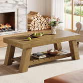 Tribesigns Mesa de centro de estilo rústico de 120 cm, Mesa rectangular rústica con patas en forma de V 3