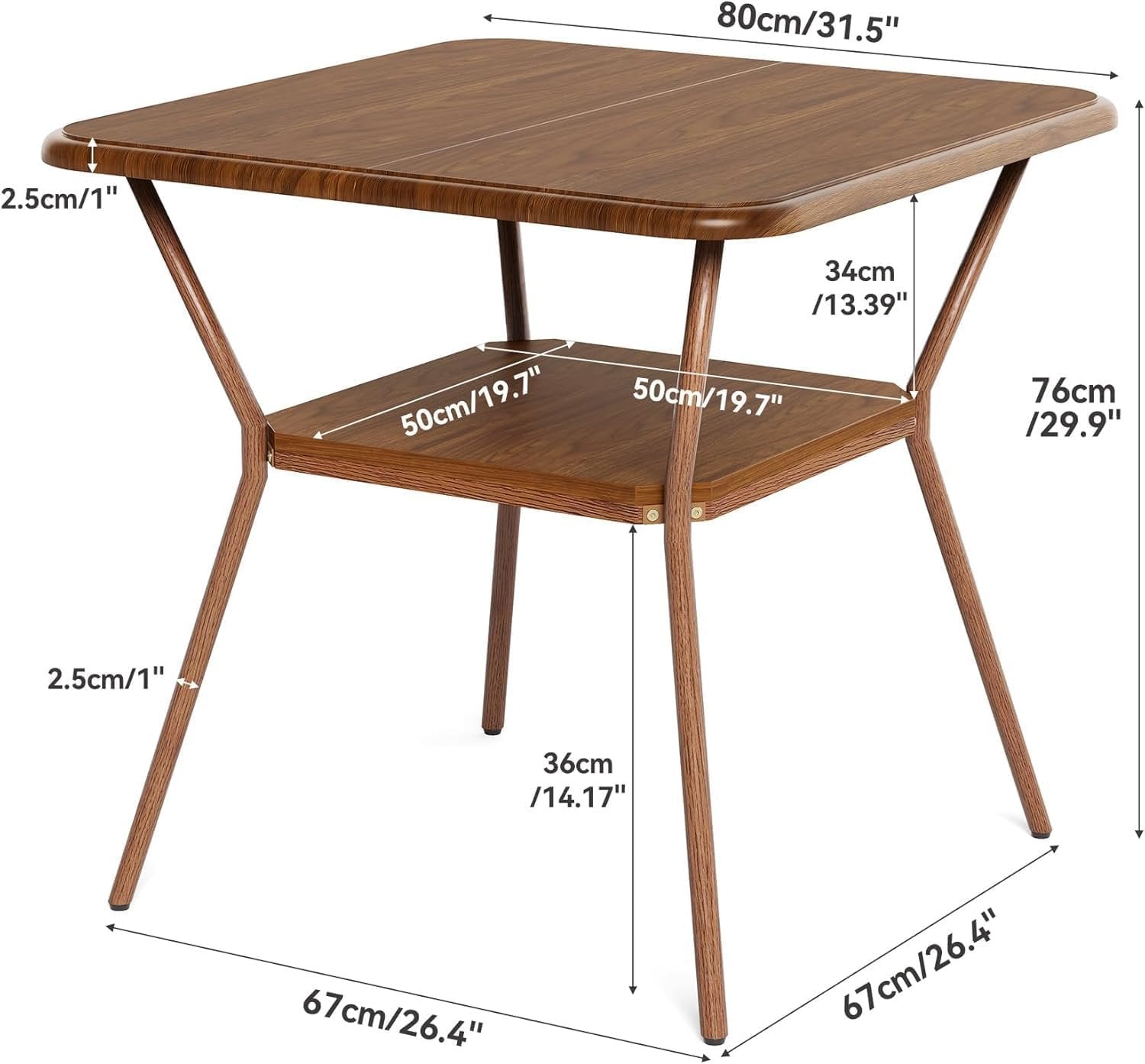 Tribesigns Mesa de comedor cuadrada de 80 cm para 2 a 4 personas con esquinas redondeadas