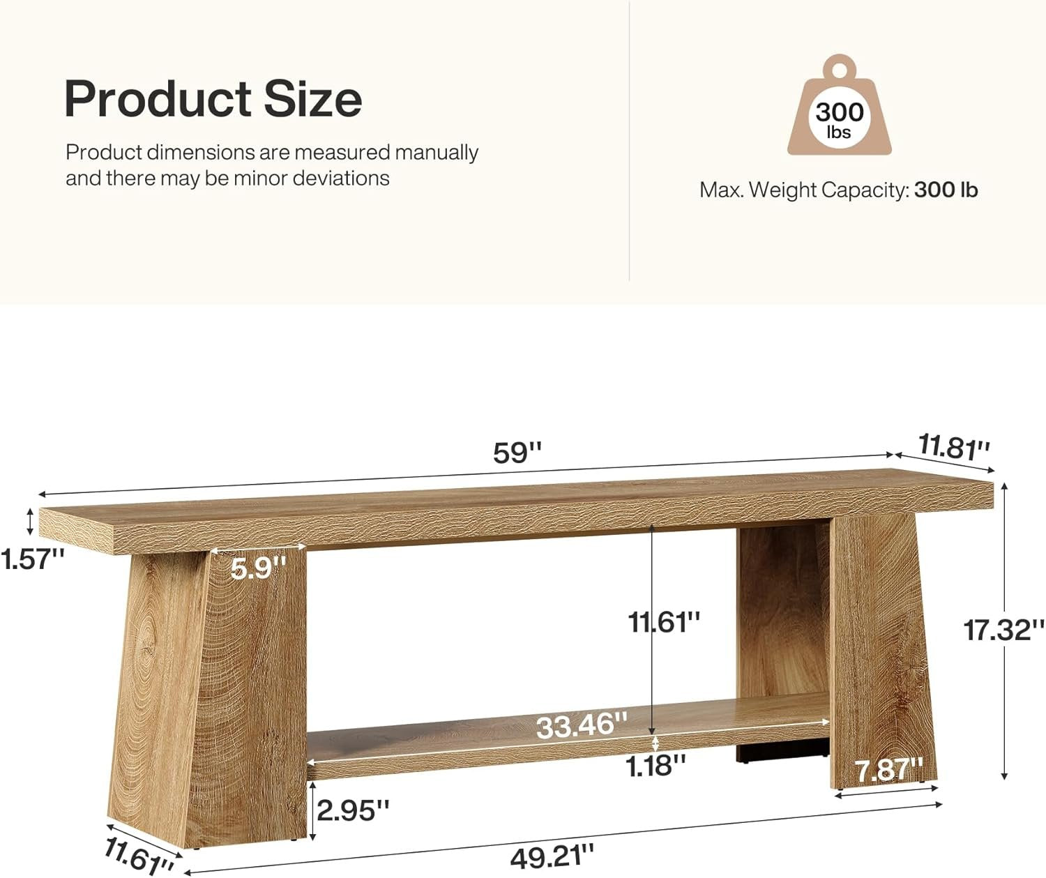 Tribesigns Banco zapatero de 150 cm, Banco de 2 niveles con almacenamiento, banco de madera extralargo para recibidor, estilo rústico