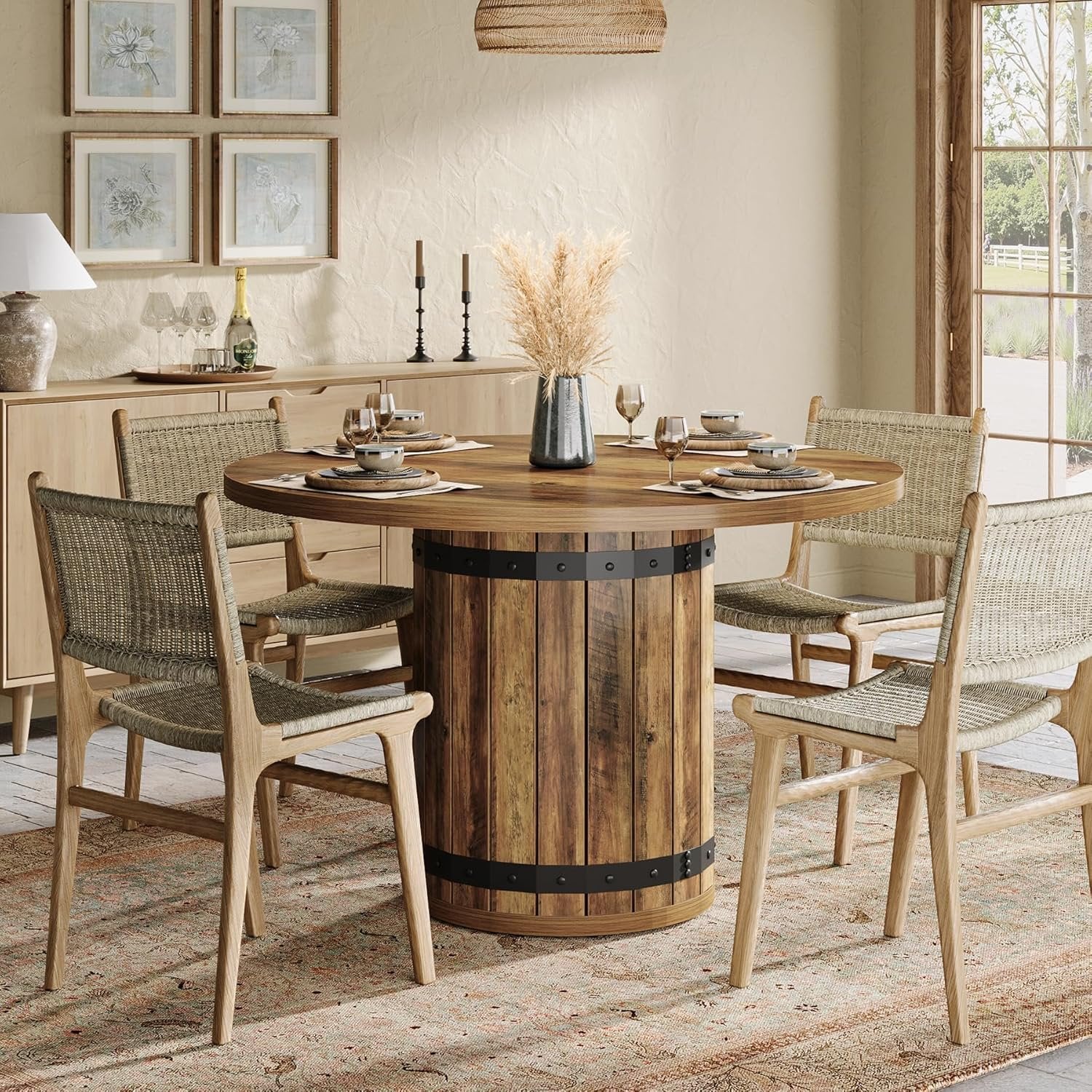 Tribesigns Mesa de comedor redonda de 100 cm para cocina y salón