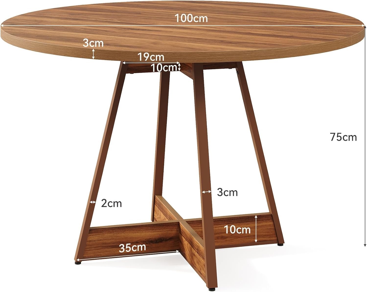 Tribesigns Mesa de comedor redonda para 2-4 personas, Mesa de comedor estilo granja de 100 cm, mesa de comedor de madera