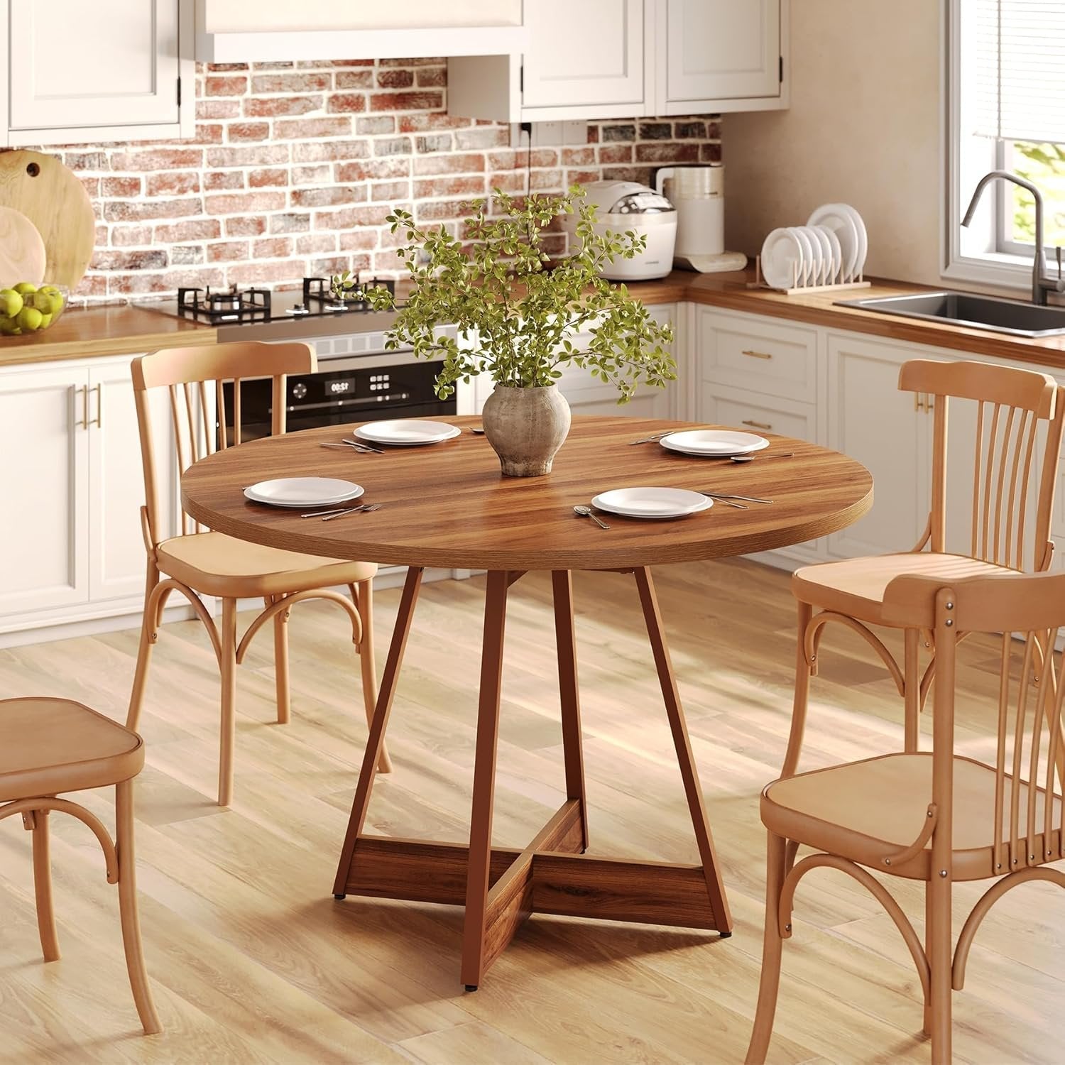Tribesigns Mesa de comedor redonda para 2-4 personas, Mesa de comedor estilo granja de 100 cm, mesa de comedor de madera