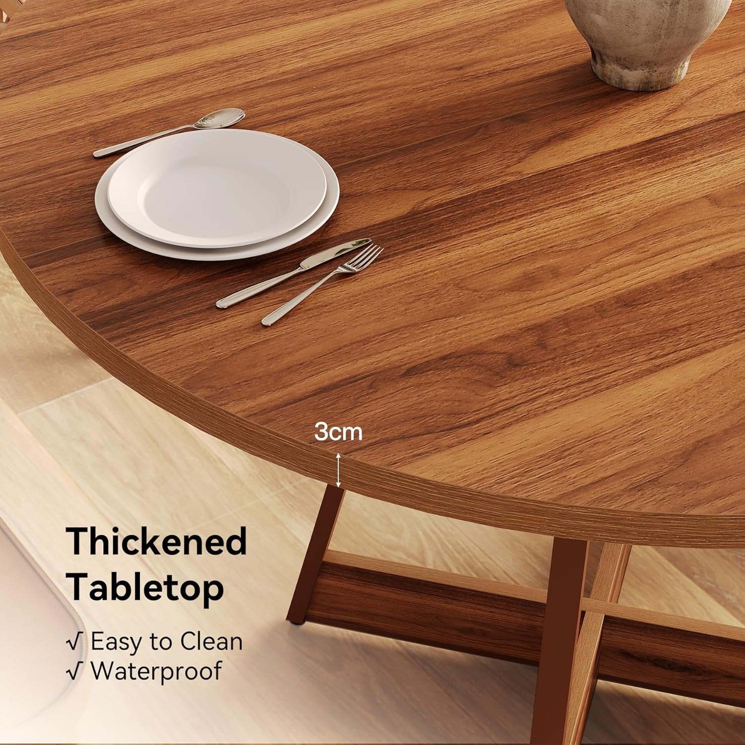 Tribesigns Mesa de comedor redonda para 2-4 personas, Mesa de comedor estilo granja de 100 cm, mesa de comedor de madera