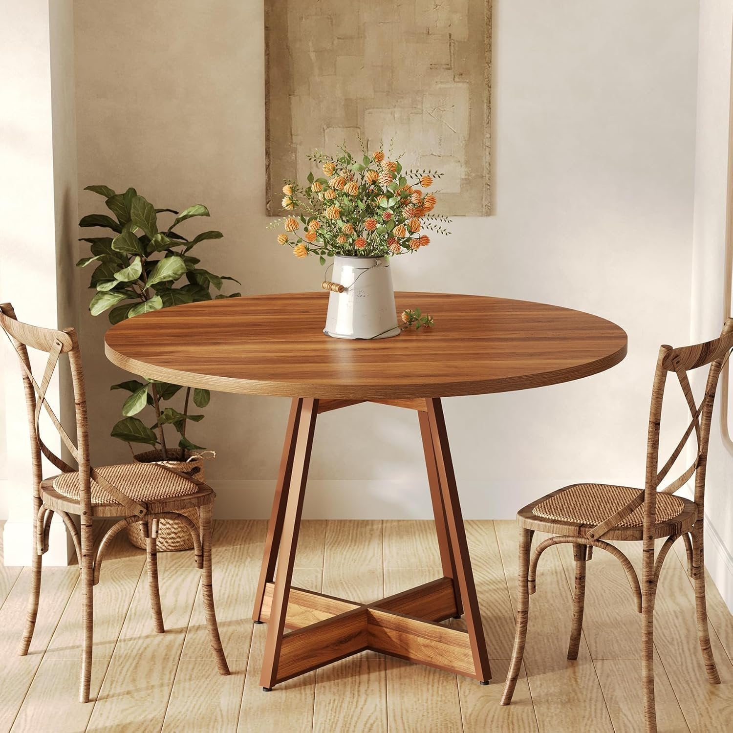 Tribesigns Mesa de comedor redonda para 2-4 personas, Mesa de comedor estilo granja de 100 cm, mesa de comedor de madera