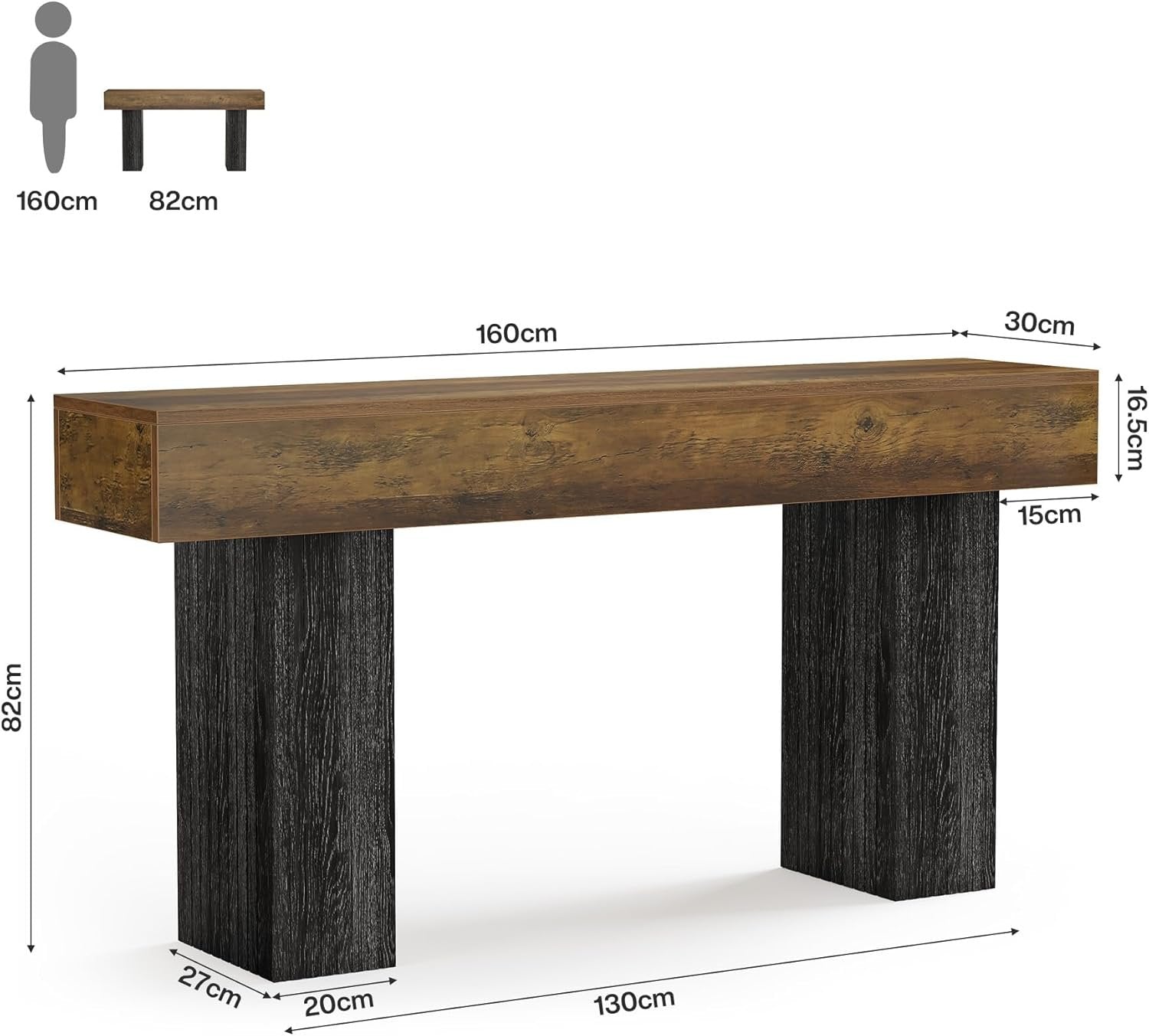 Tribesigns Consola de 160 cm de largo, Mesa de sofá rústica