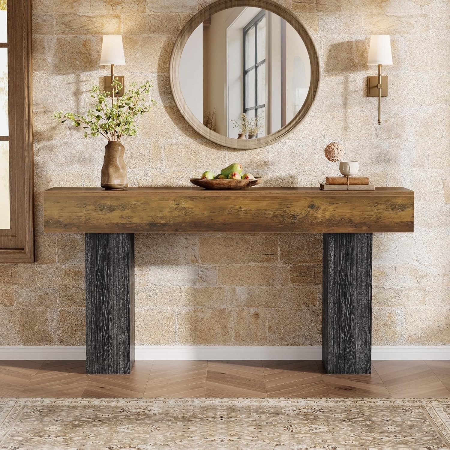 Tribesigns Consola de 160 cm de largo, Mesa de sofá rústica