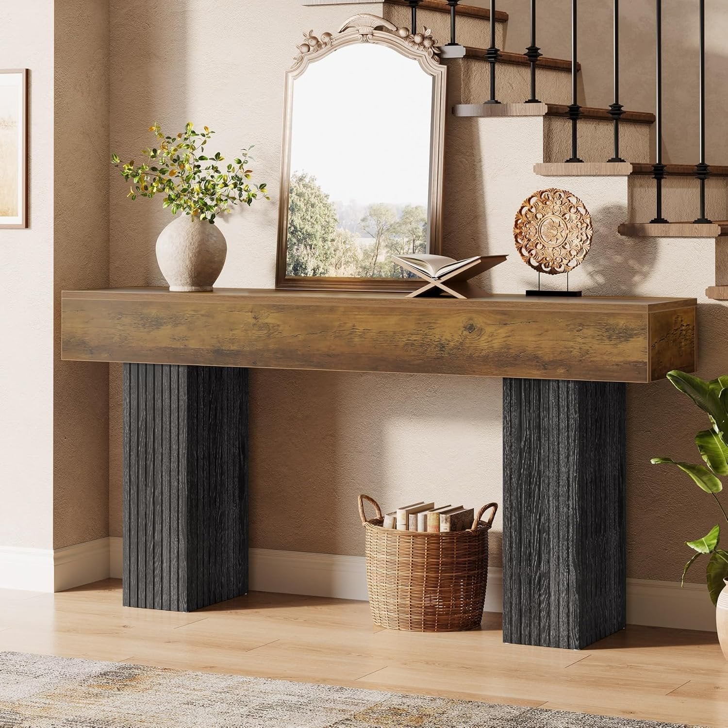 Tribesigns Consola de 160 cm de largo, Mesa de sofá rústica