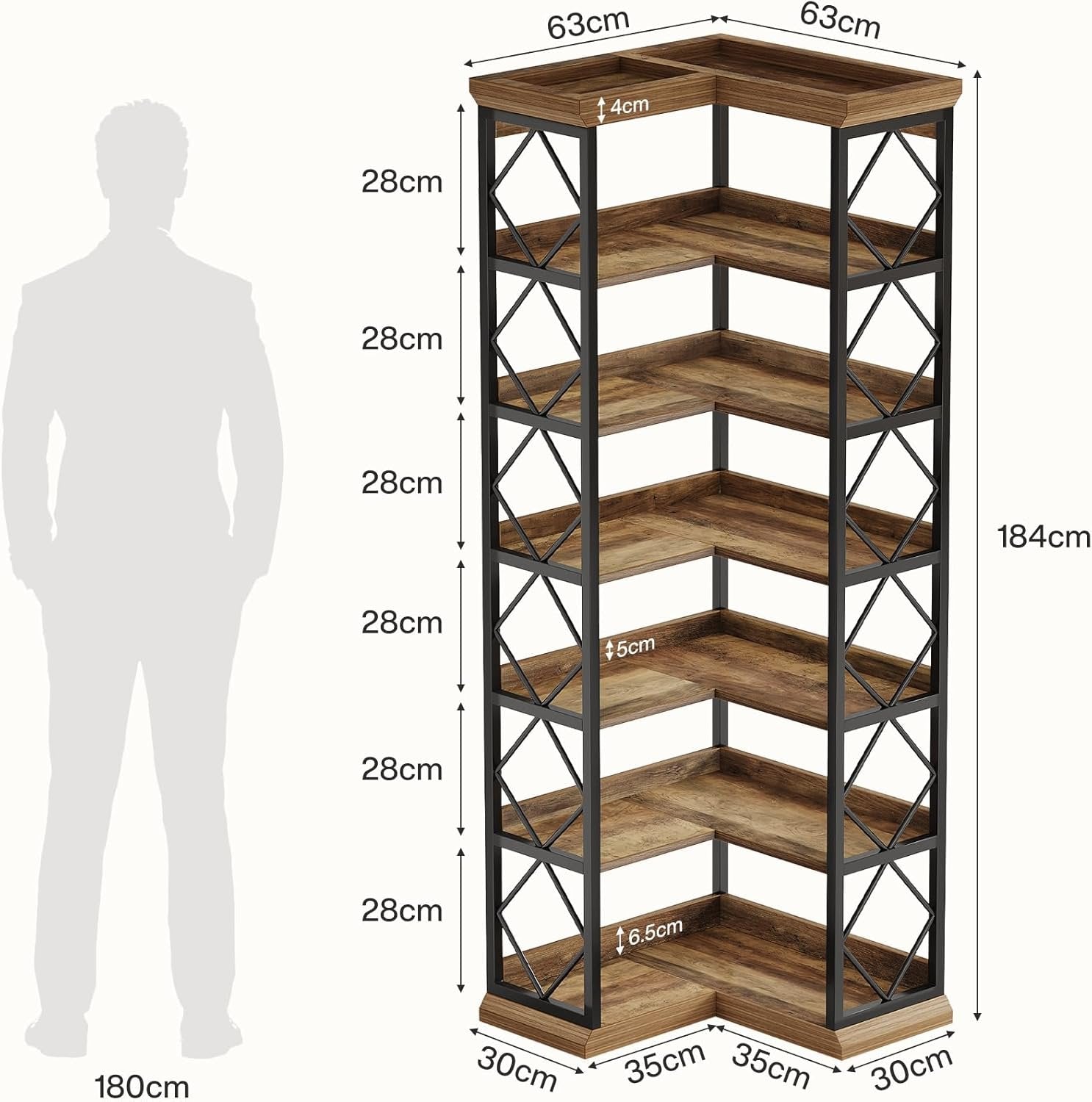 Tribesigns brería esquinera, Moderna y grande con panel trasero y estante esquinero alto