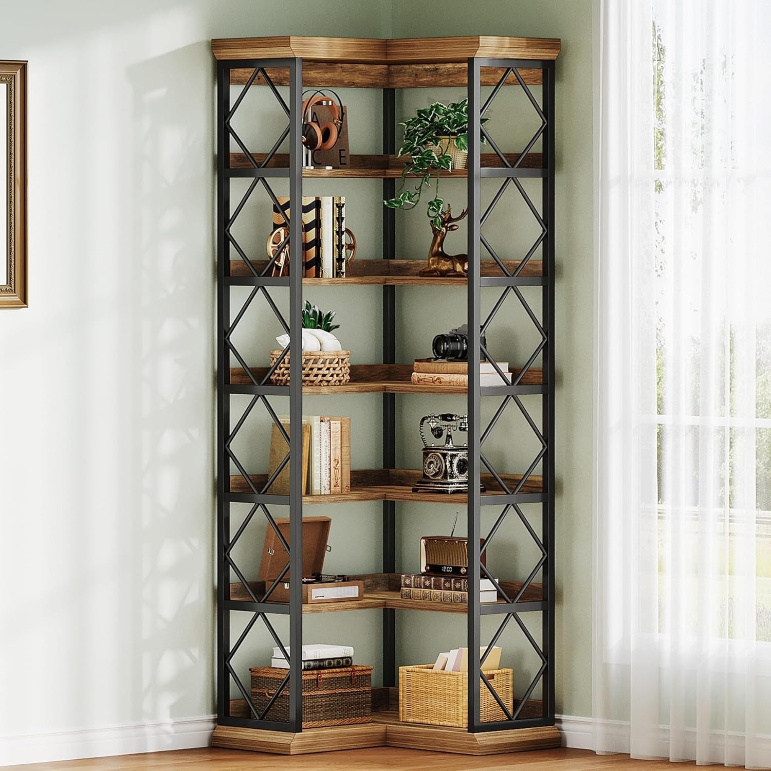 Tribesigns brería esquinera, Moderna y grande con panel trasero y estante esquinero alto