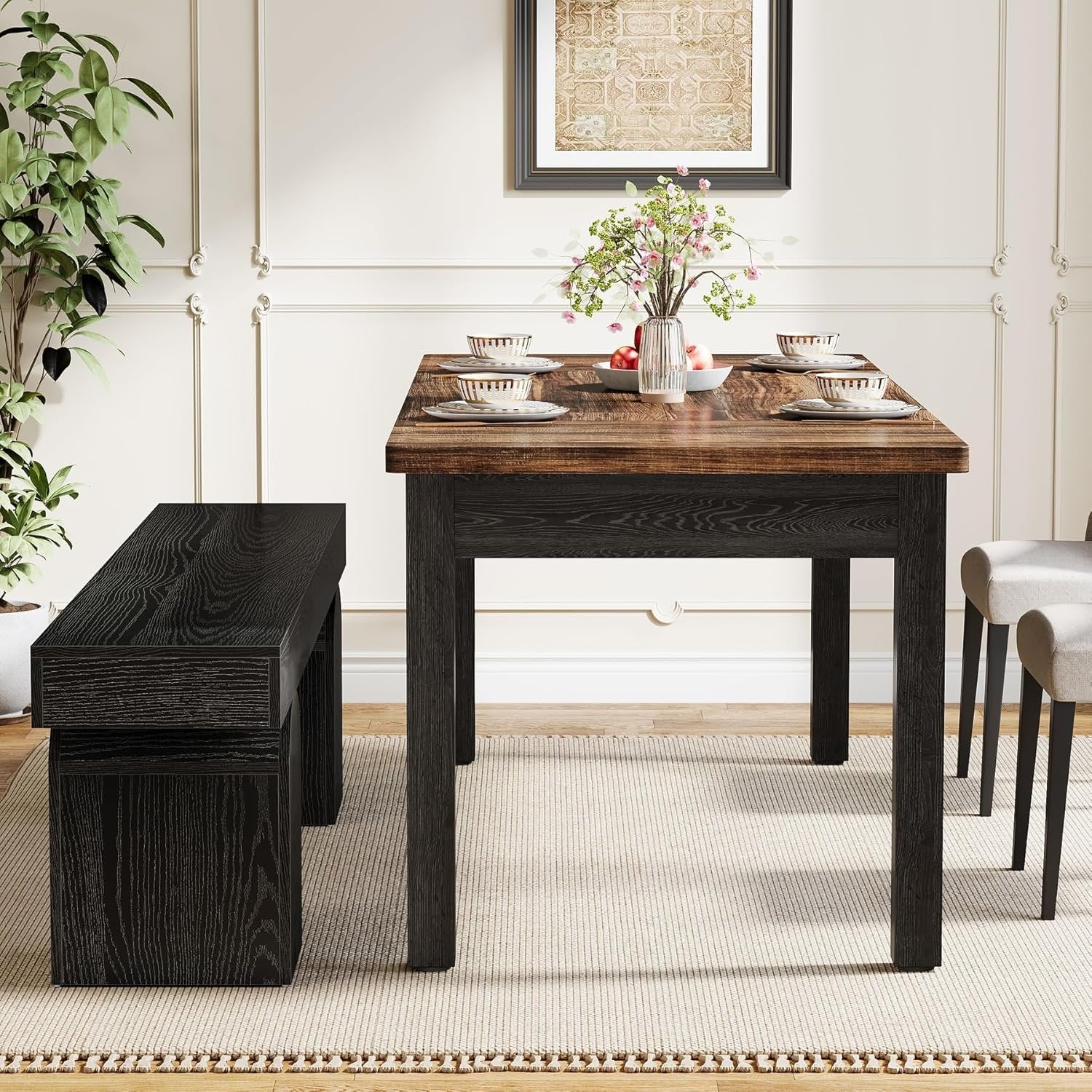 Tribesigns Banco de Comedor para 2-3 Personas, Banco de Cocina de Mesa Moderno Negro