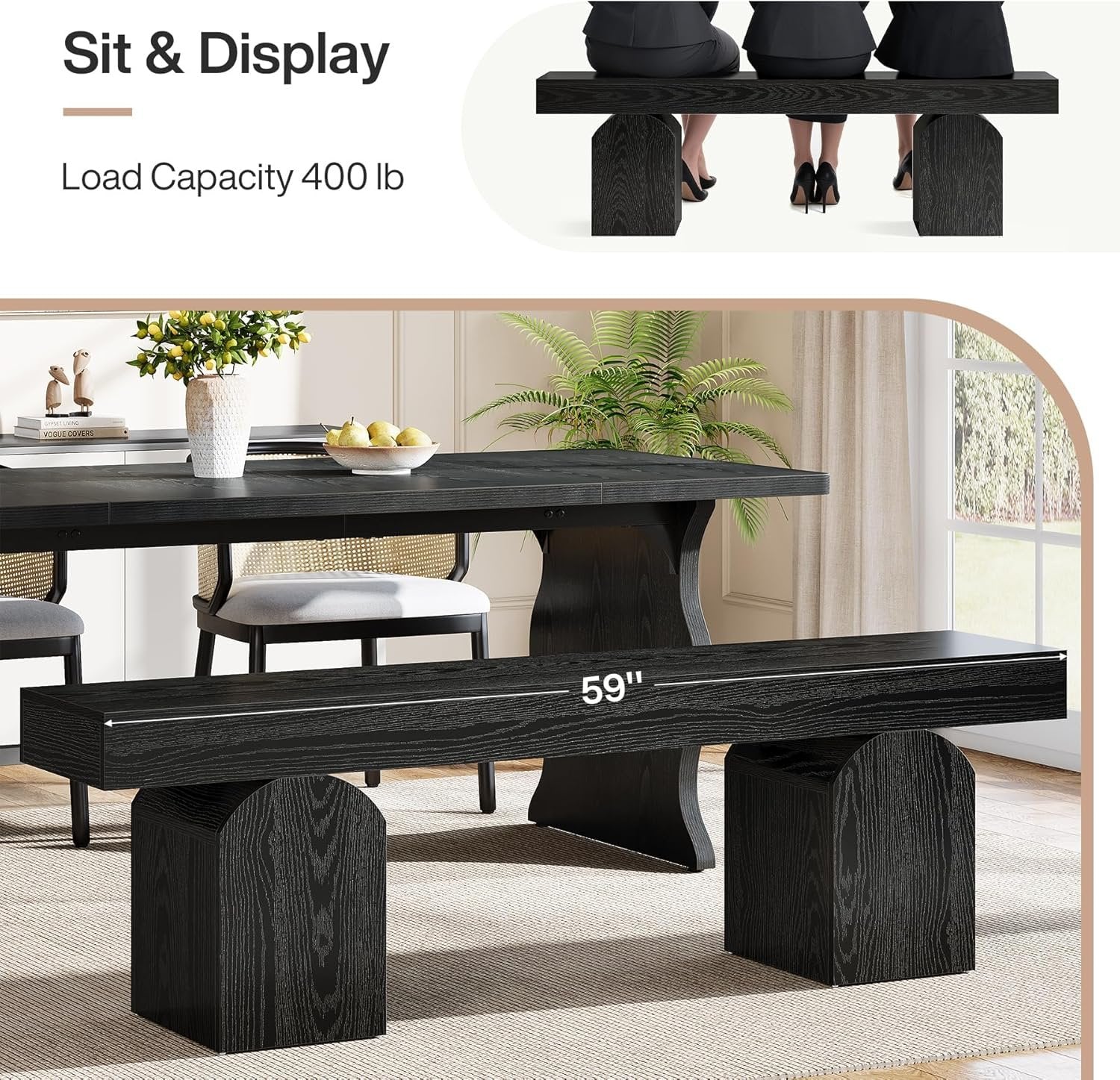 Tribesigns Banco de Comedor para 2-3 Personas, Banco de Cocina de Mesa Moderno Negro