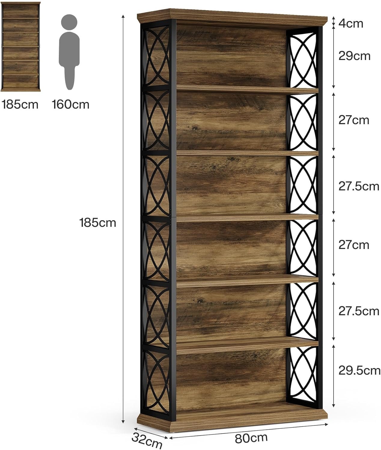 Tribesigns Estantería independiente de 185 cm de alto y 6 niveles, Estilo industrial de madera
