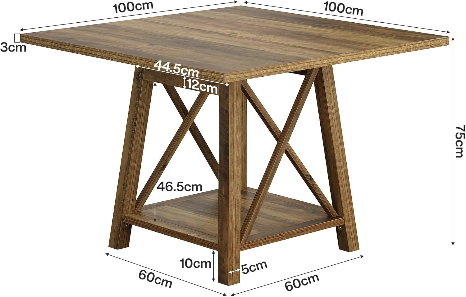 Tribesigns Mesa de comedor cuadrada para 4 personas, Estilo rústico con compartimento de almacenamiento