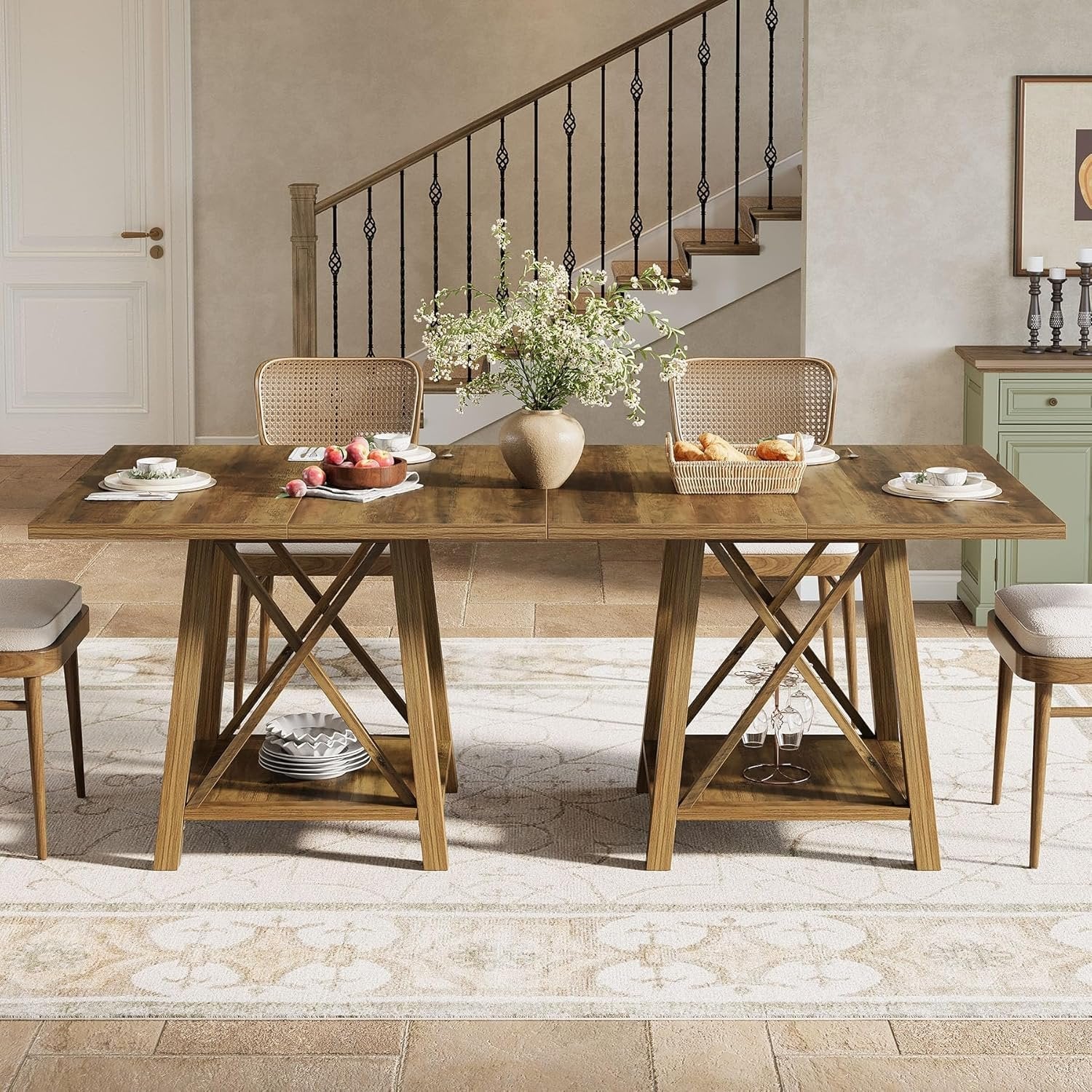 Tribesigns Mesa de comedor cuadrada para 4 personas, Estilo rústico con compartimento de almacenamiento