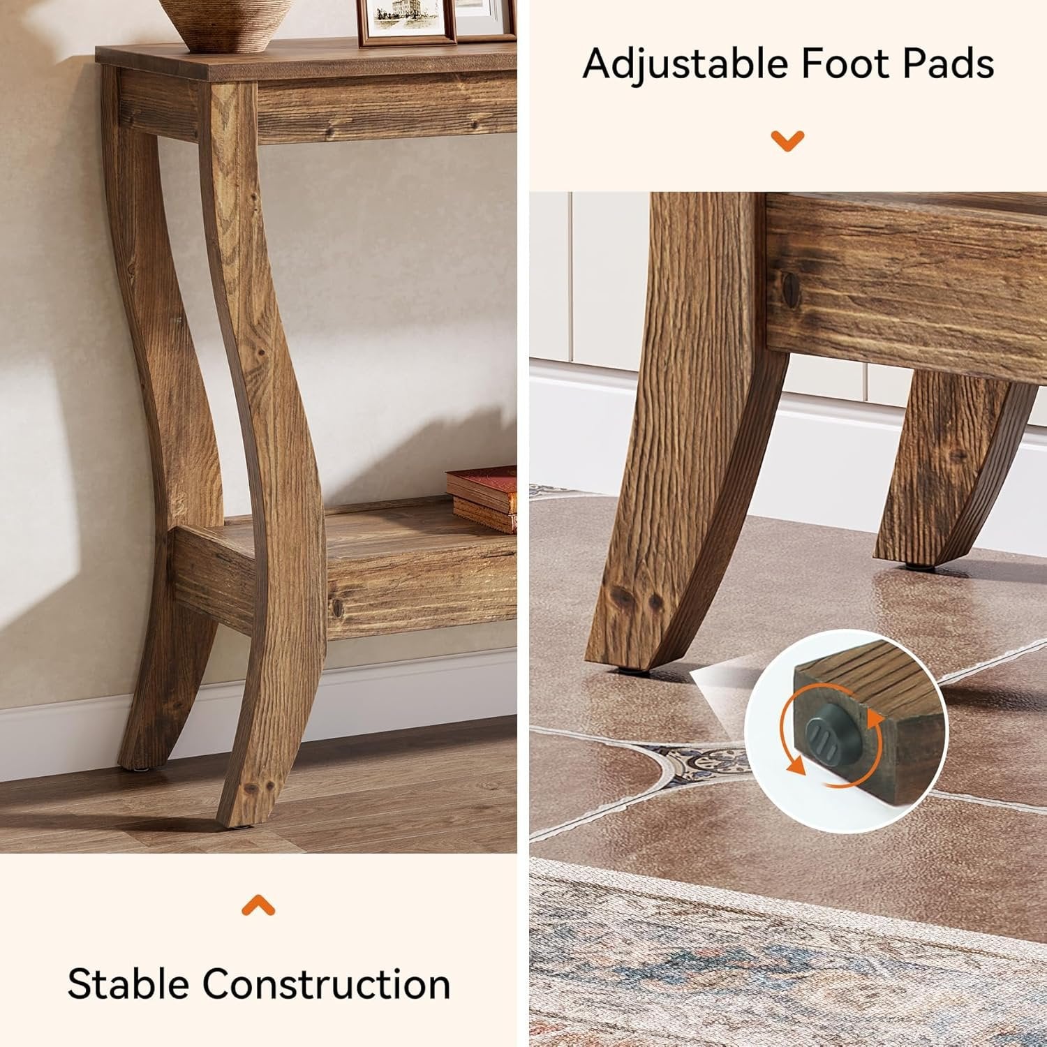 Tribesigns Consola de madera de 105 cm, Mesa de recibidor de estilo rústico de dos niveles con almacenamiento