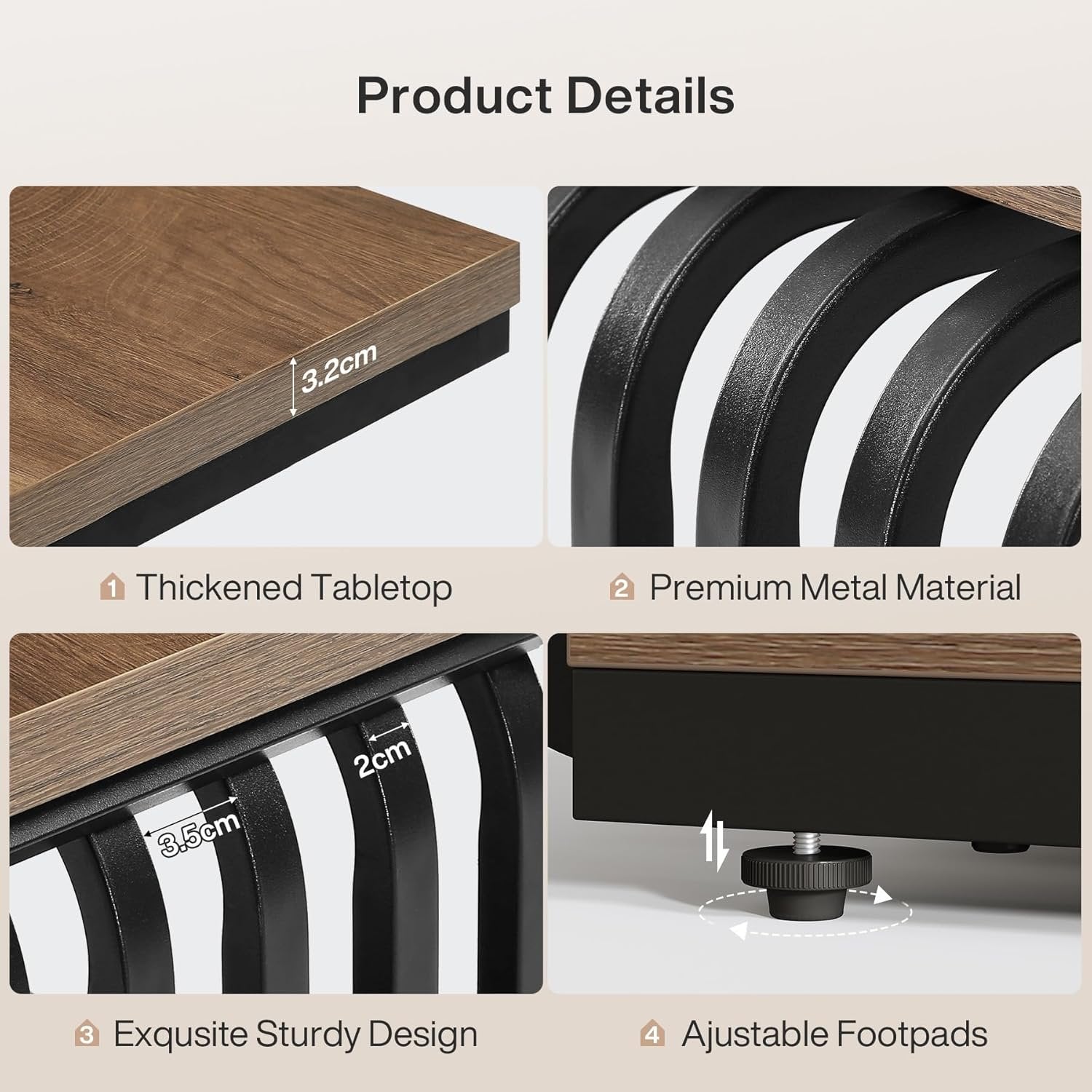 Tribesigns Mesa auxiliar industrial de 3 niveles, Mesita de noche estrecha con estructura de metal