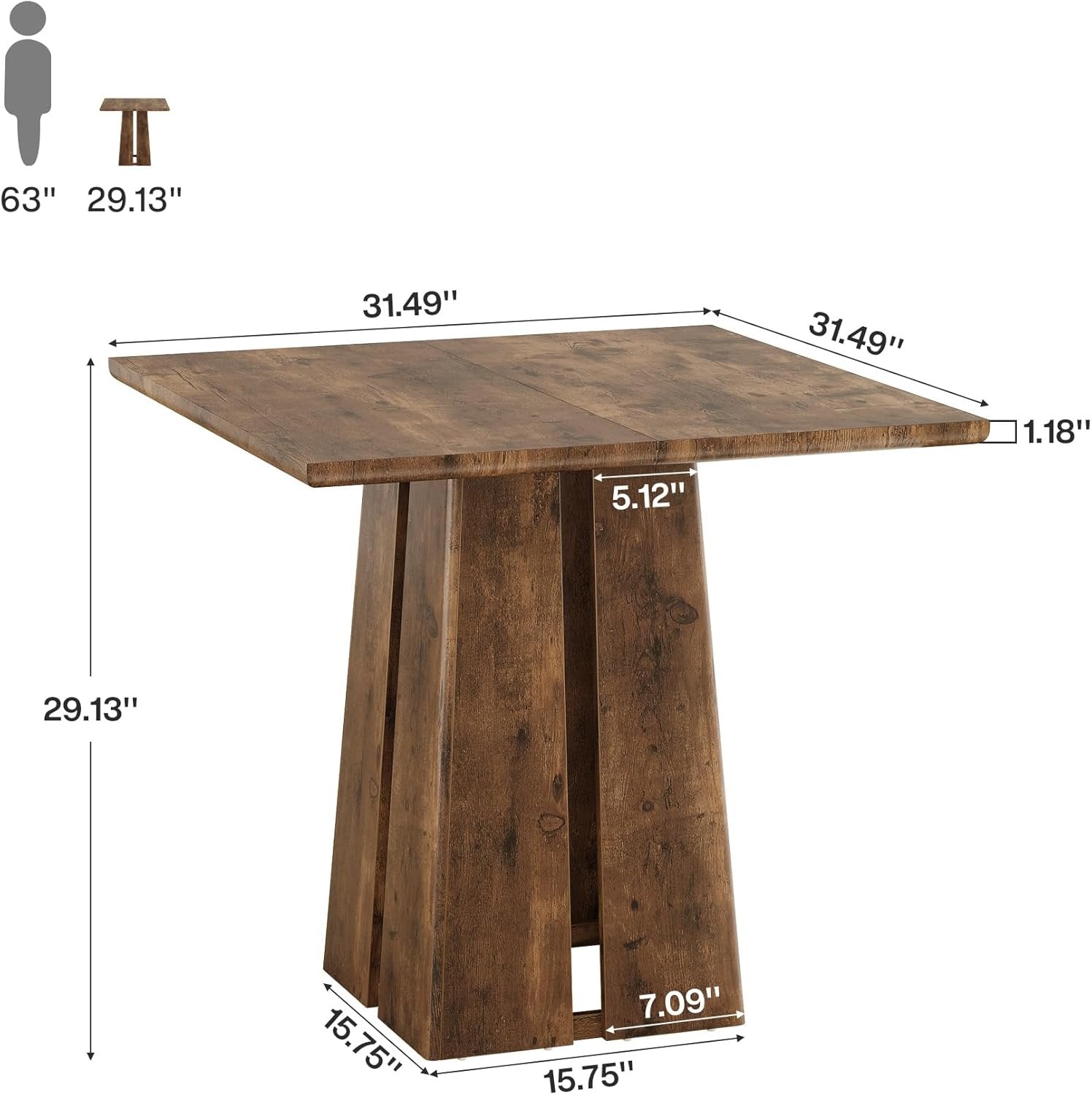 Tribesigns Mesa de comedor, Mesa de cocina industrial Mesa cuadrada de 80 cm para 4 personas