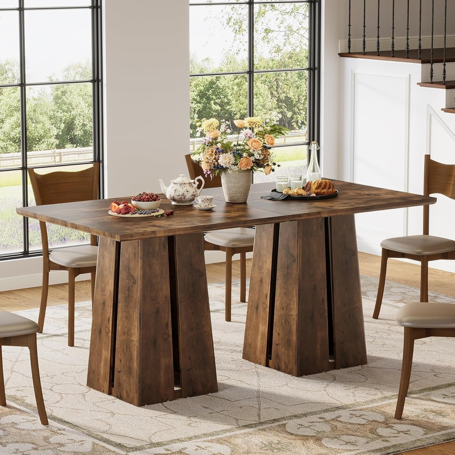 Tribesigns Mesa de comedor, Mesa de cocina industrial Mesa cuadrada de 80 cm para 4 personas