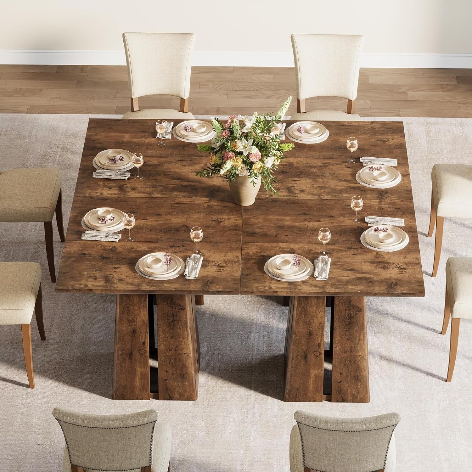 Tribesigns Mesa de comedor, Mesa de cocina industrial Mesa cuadrada de 80 cm para 4 personas