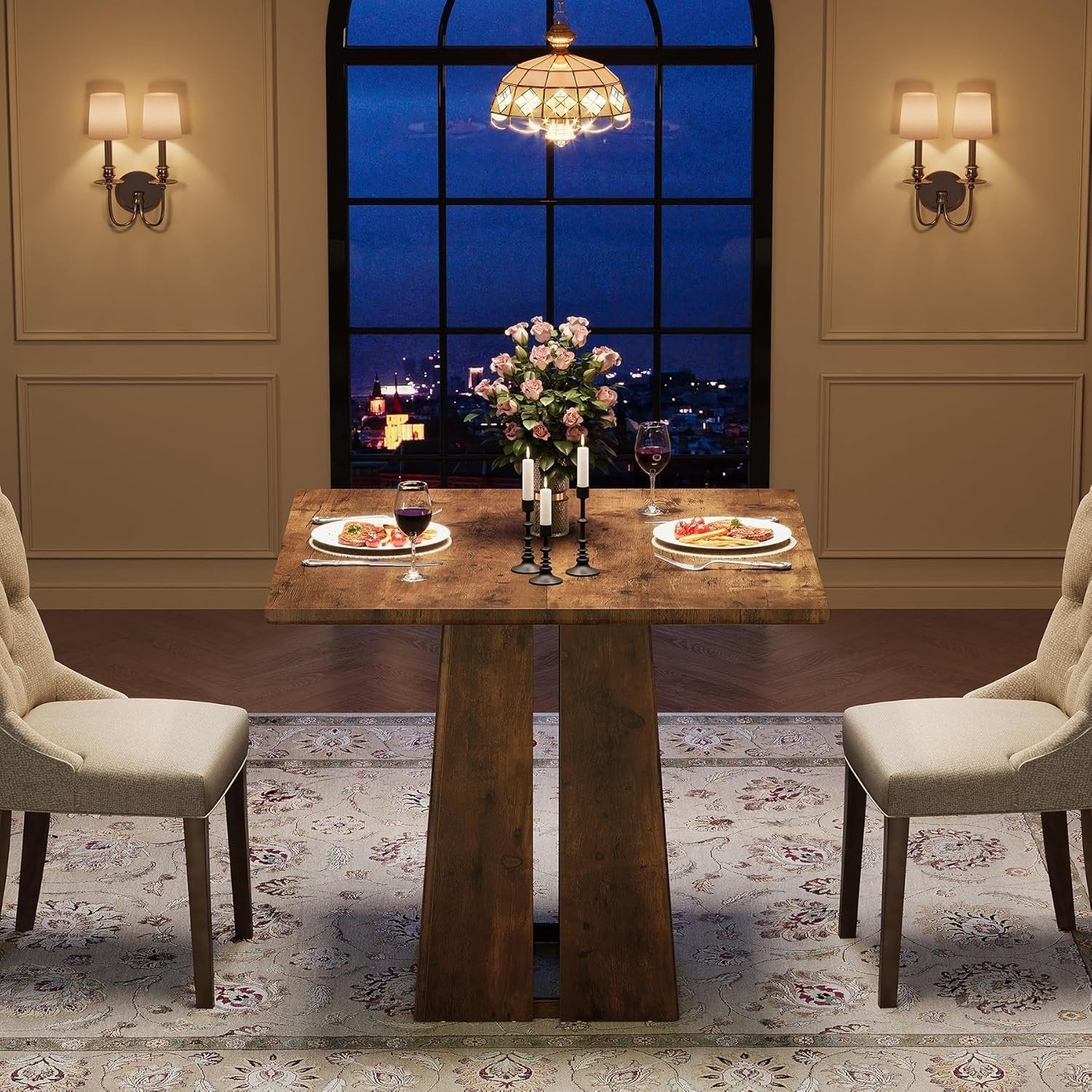 Tribesigns Mesa de comedor, Mesa de cocina industrial Mesa cuadrada de 80 cm para 4 personas