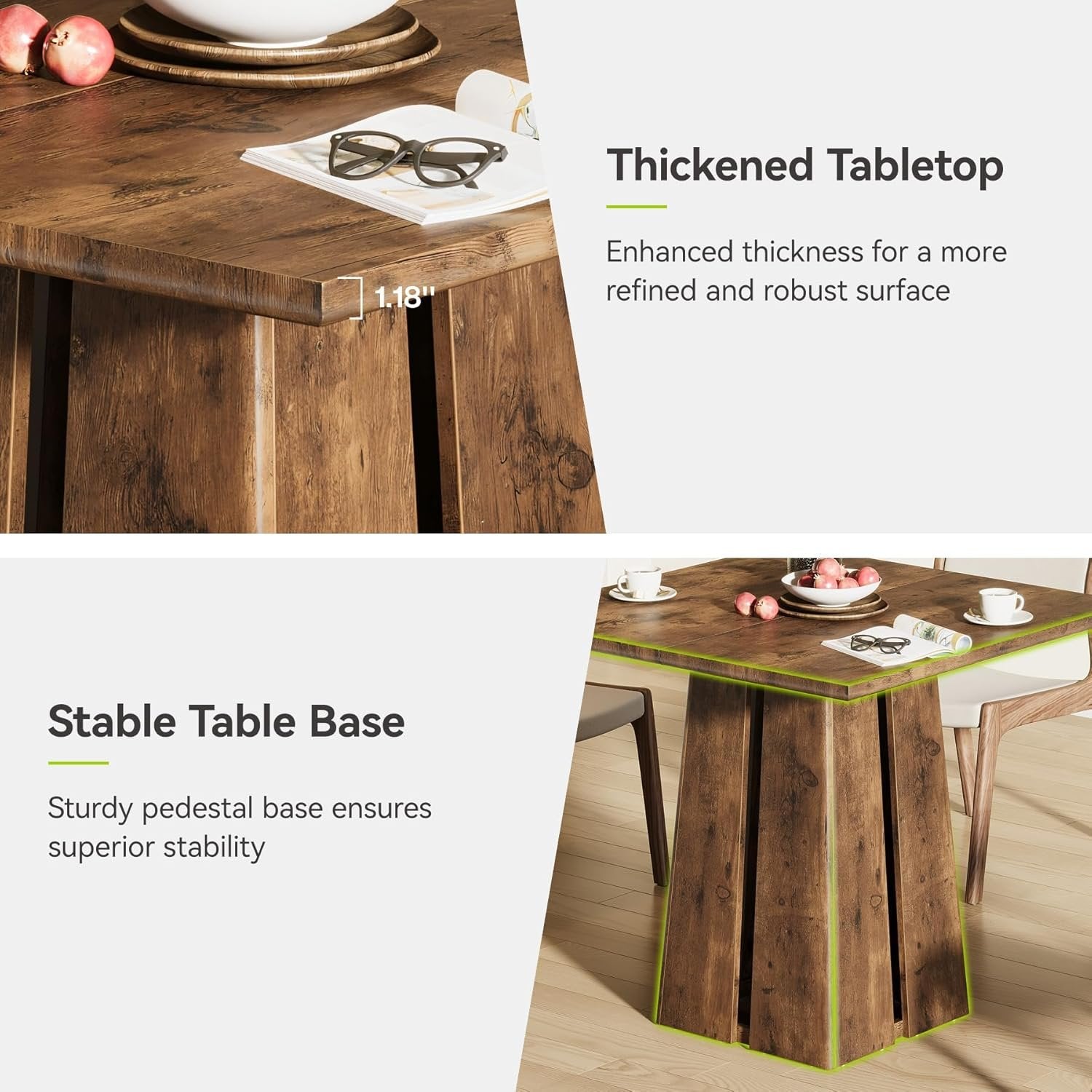 Tribesigns Mesa de comedor, Mesa de cocina industrial Mesa cuadrada de 80 cm para 4 personas