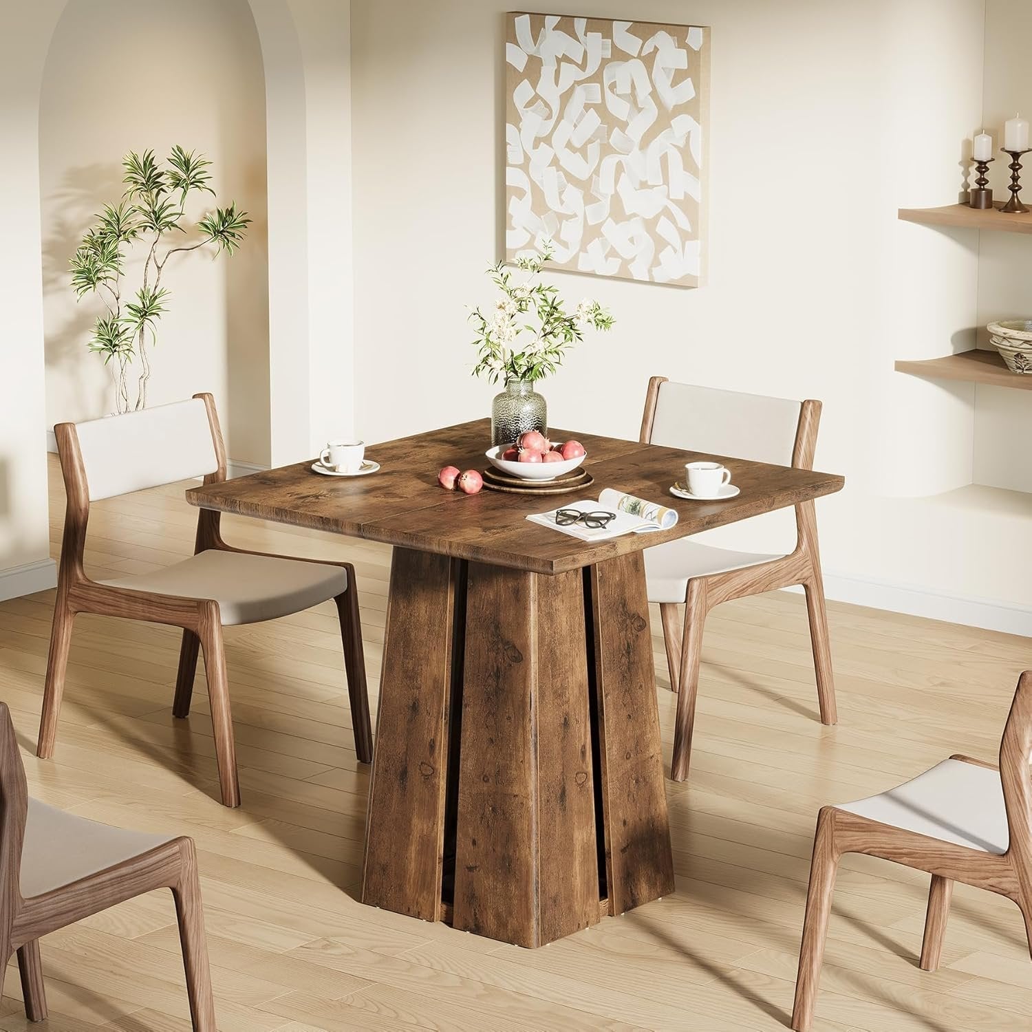 Tribesigns Mesa de comedor, Mesa de cocina industrial Mesa cuadrada de 80 cm para 4 personas