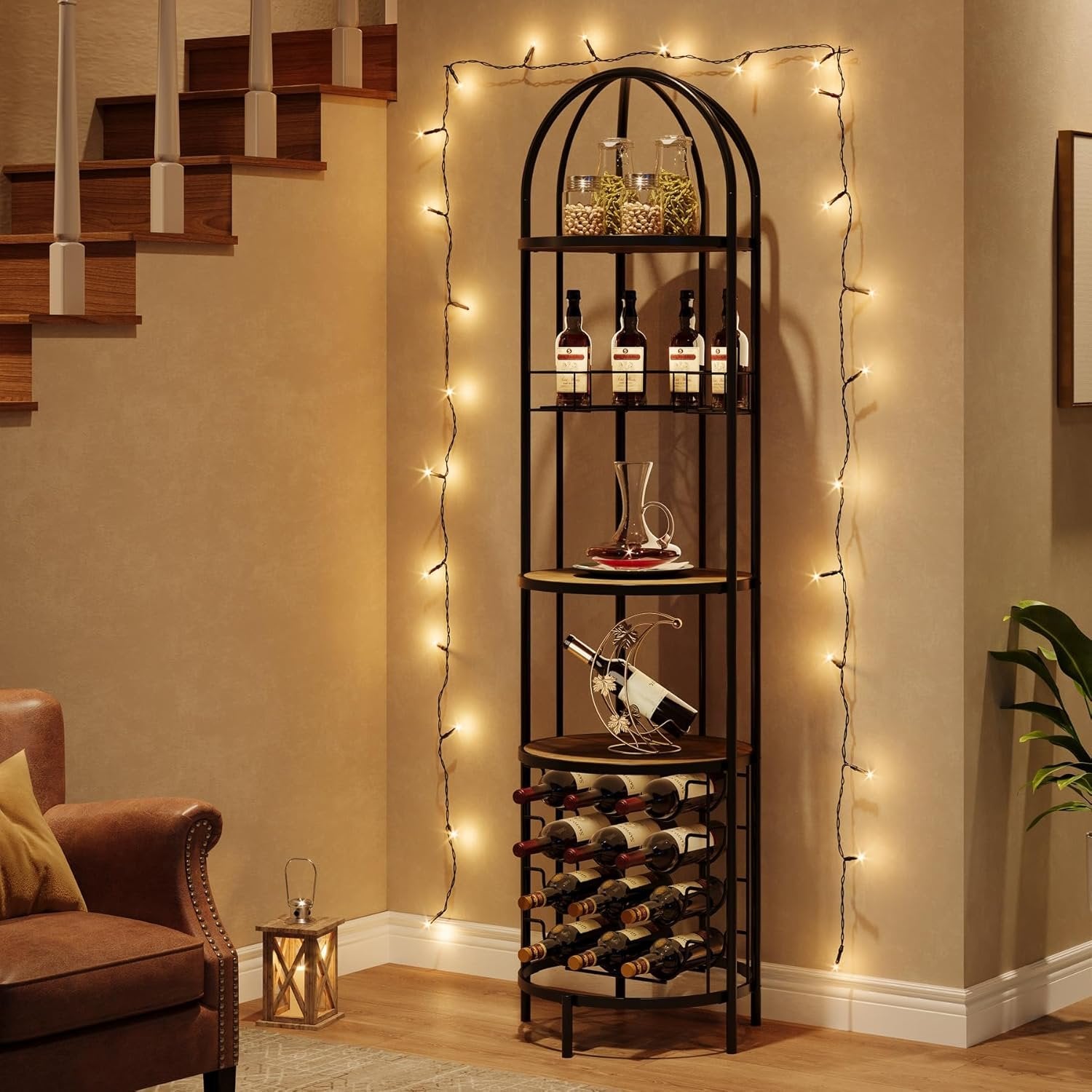 Tribesigns Botellero independiente de 5 niveles con portabotellas y estante