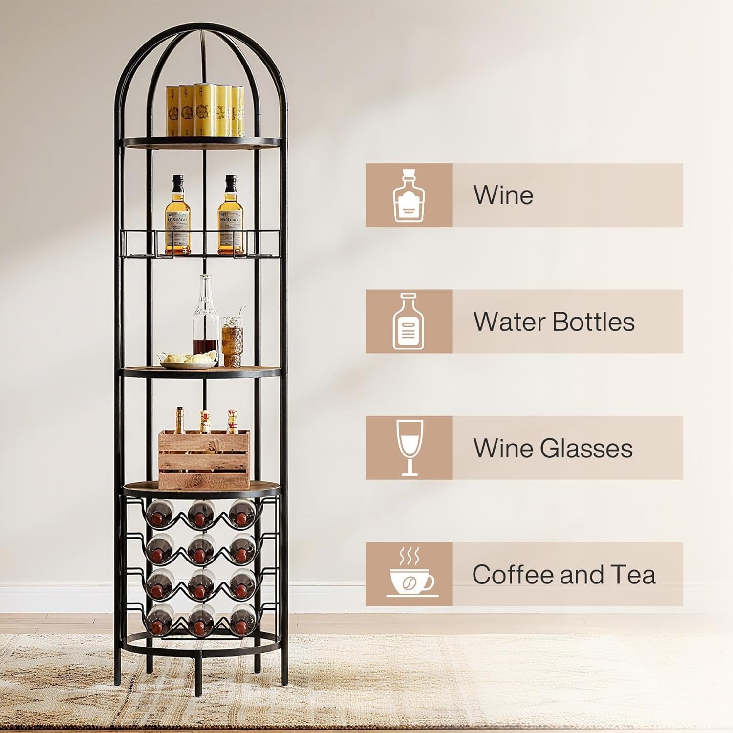 Tribesigns Botellero independiente de 5 niveles con portabotellas y estante
