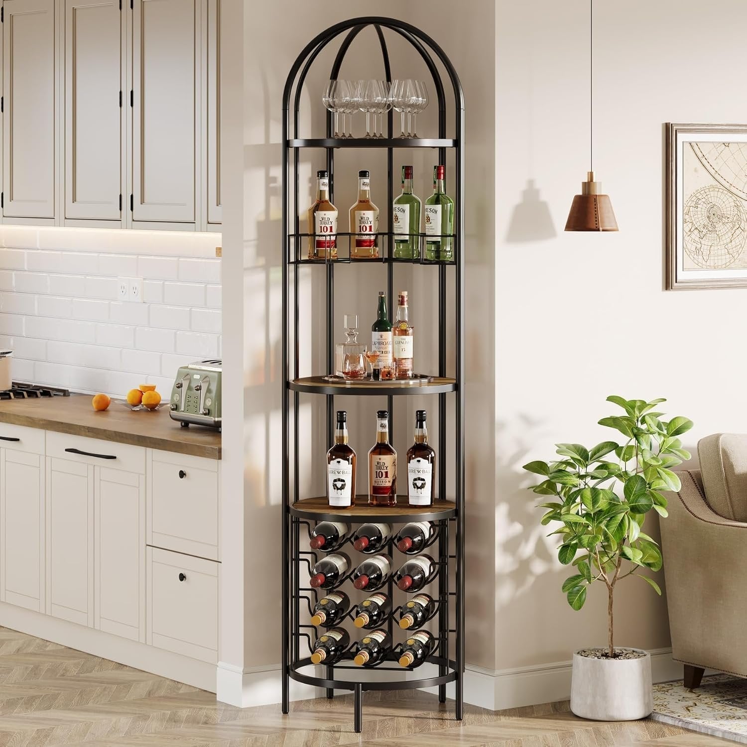 Tribesigns Botellero independiente de 5 niveles con portabotellas y estante