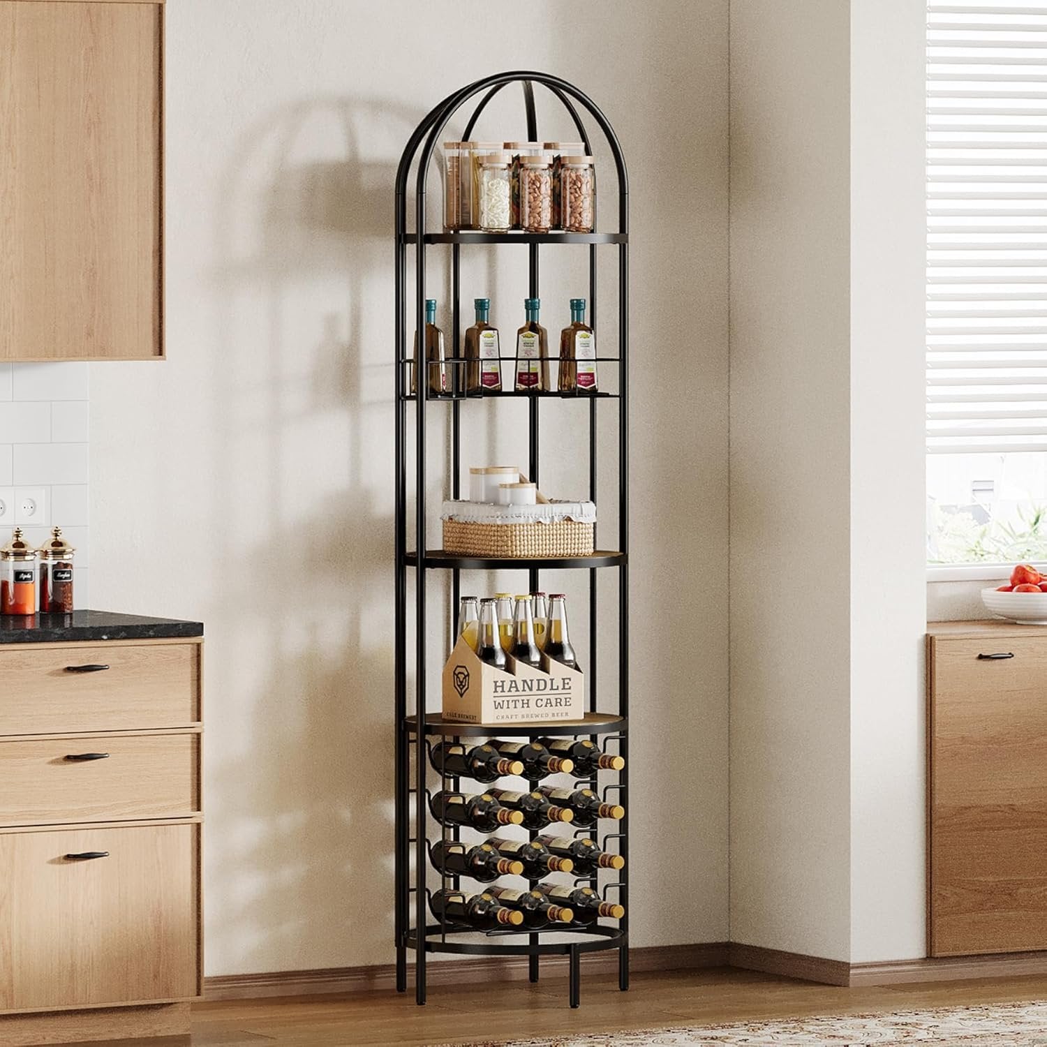 Tribesigns Botellero independiente de 5 niveles con portabotellas y estante