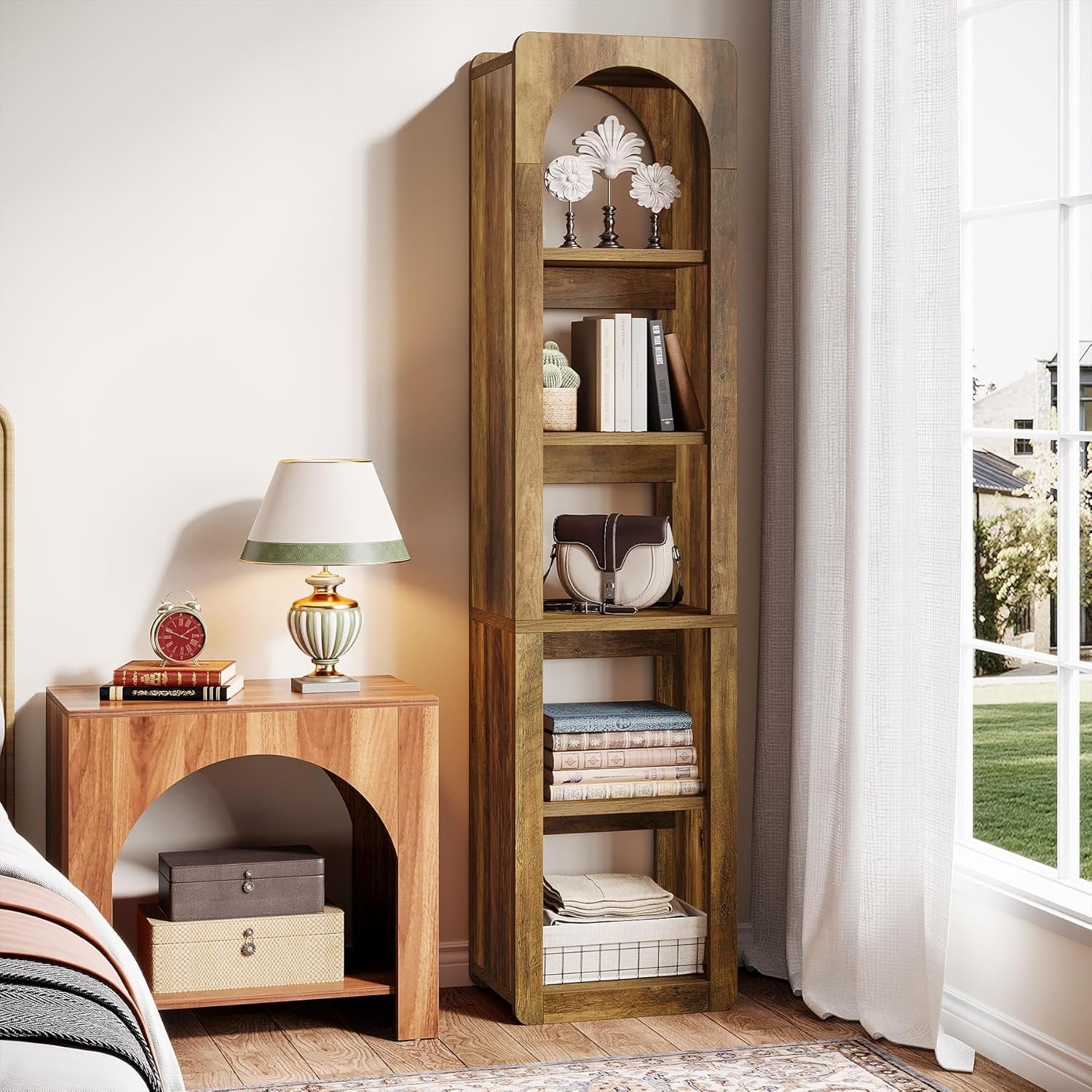 Tribesigns Estantería de 180 cm de alto con 5 niveles de estantería estrecha de esquina de madera abierta