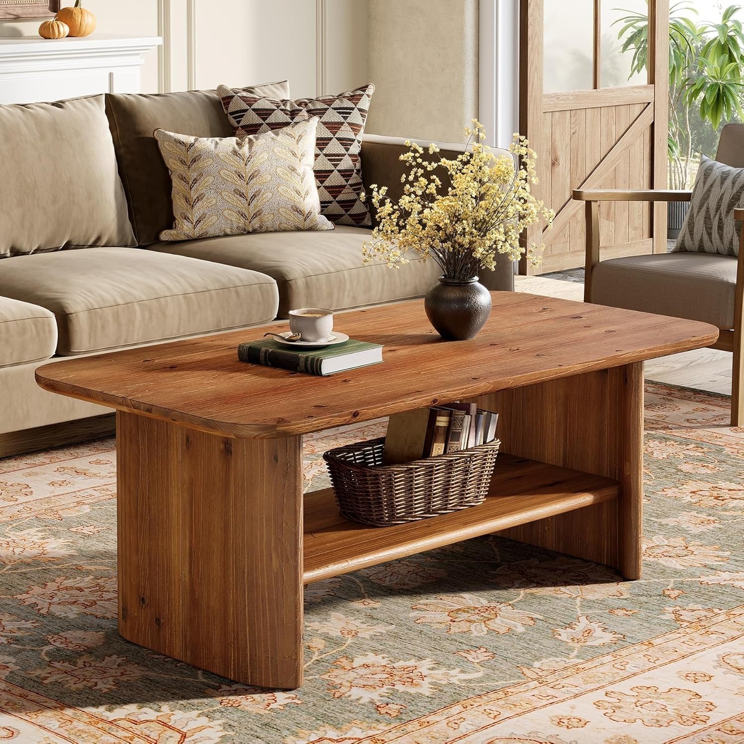 Tribesigns Mesa de Centro de Madera Maciza, Mesa de Centro Rectangular de 120 cm con Espacio de Almacenamiento