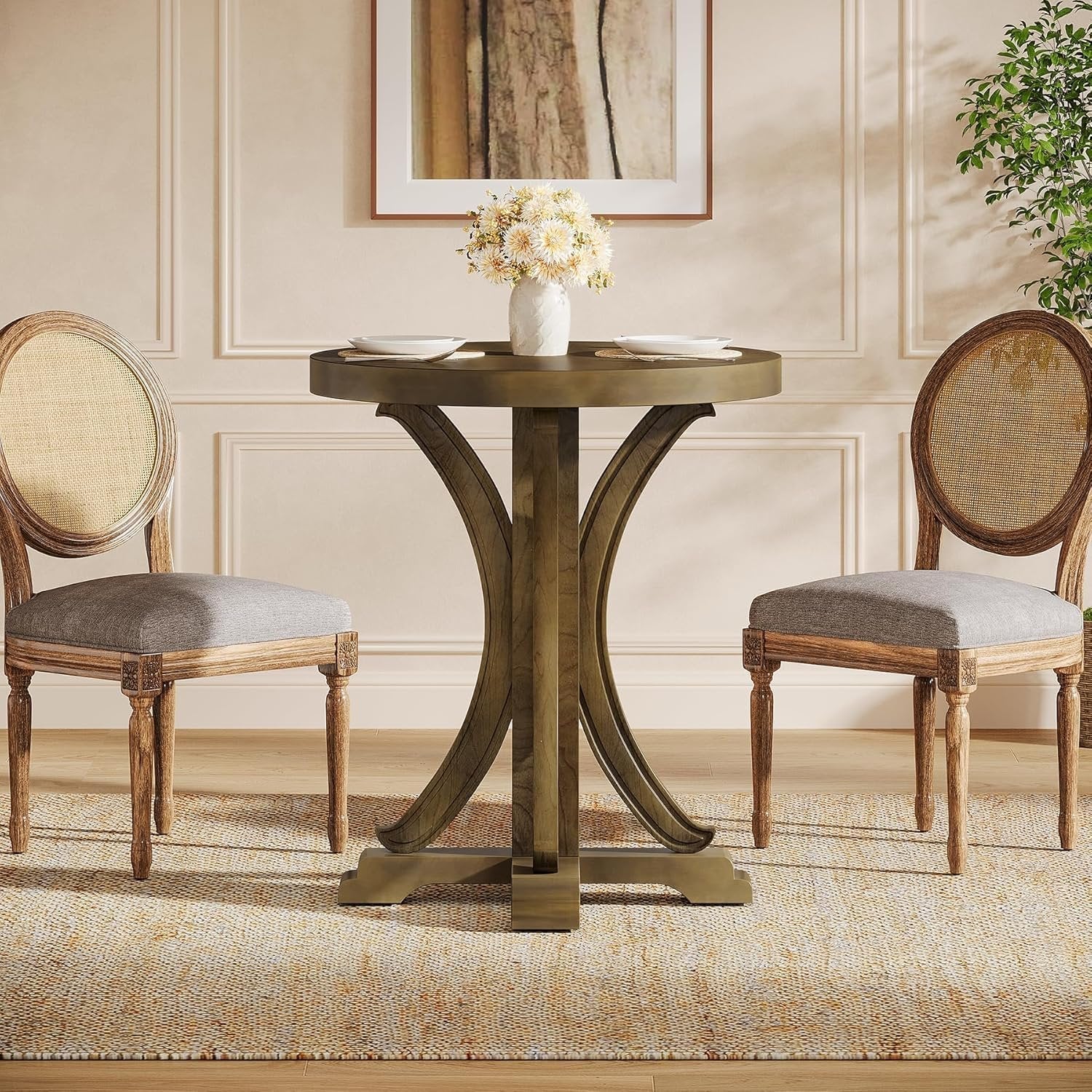 Tribesigns Mesa de comedor redonda para 2-4 personas, Mesa de cocina pequeña con patas de madera maciza