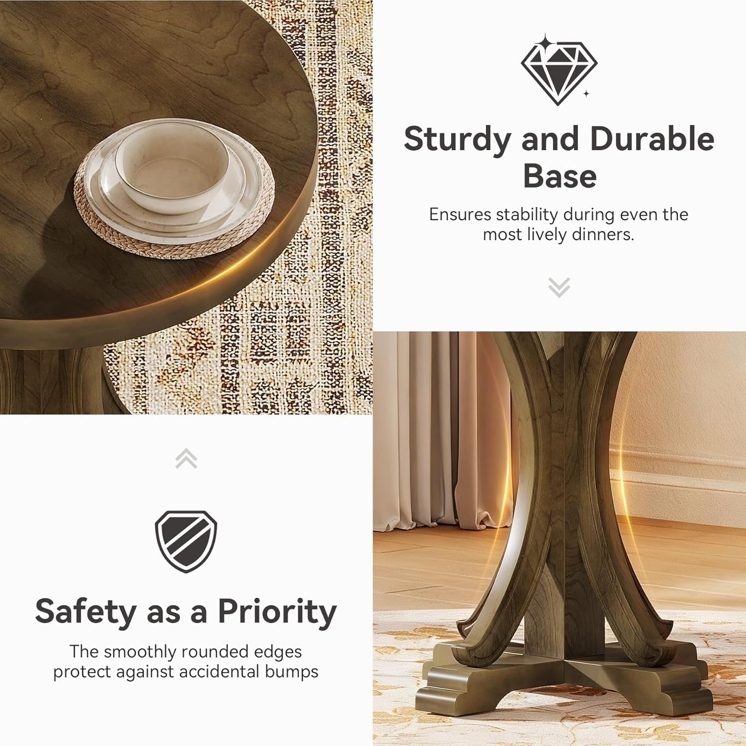 Tribesigns Mesa de comedor redonda para 2-4 personas, Mesa de cocina pequeña con patas de madera maciza