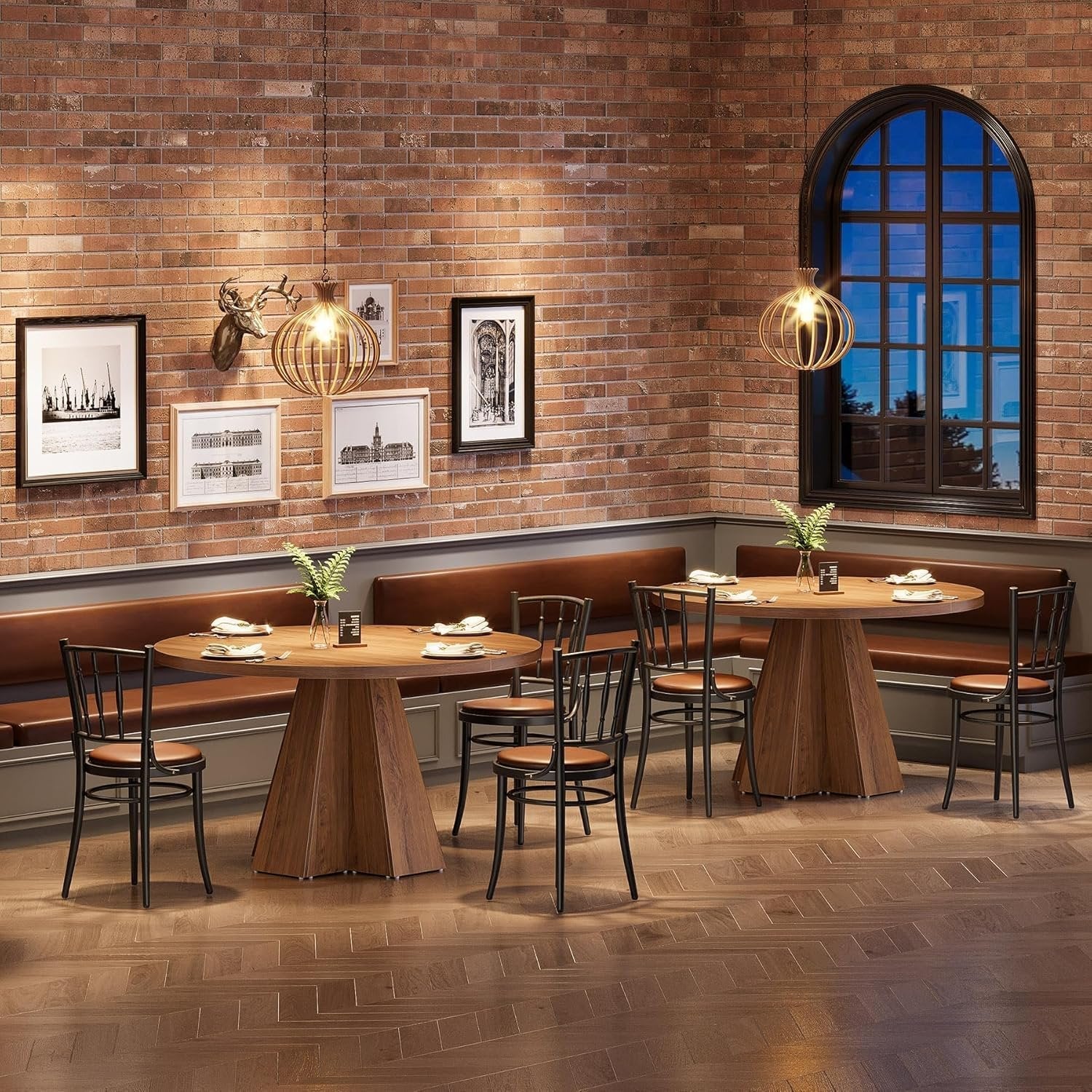 Tribesigns Mesa de comedor redonda para 4 personas, Mesa de cocina redonda con patas de columna