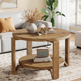 Tribesigns Mesa de Centro Redonda de Madera Maciza, 80cm Mesa Centro Madera de 2 Niveles 3