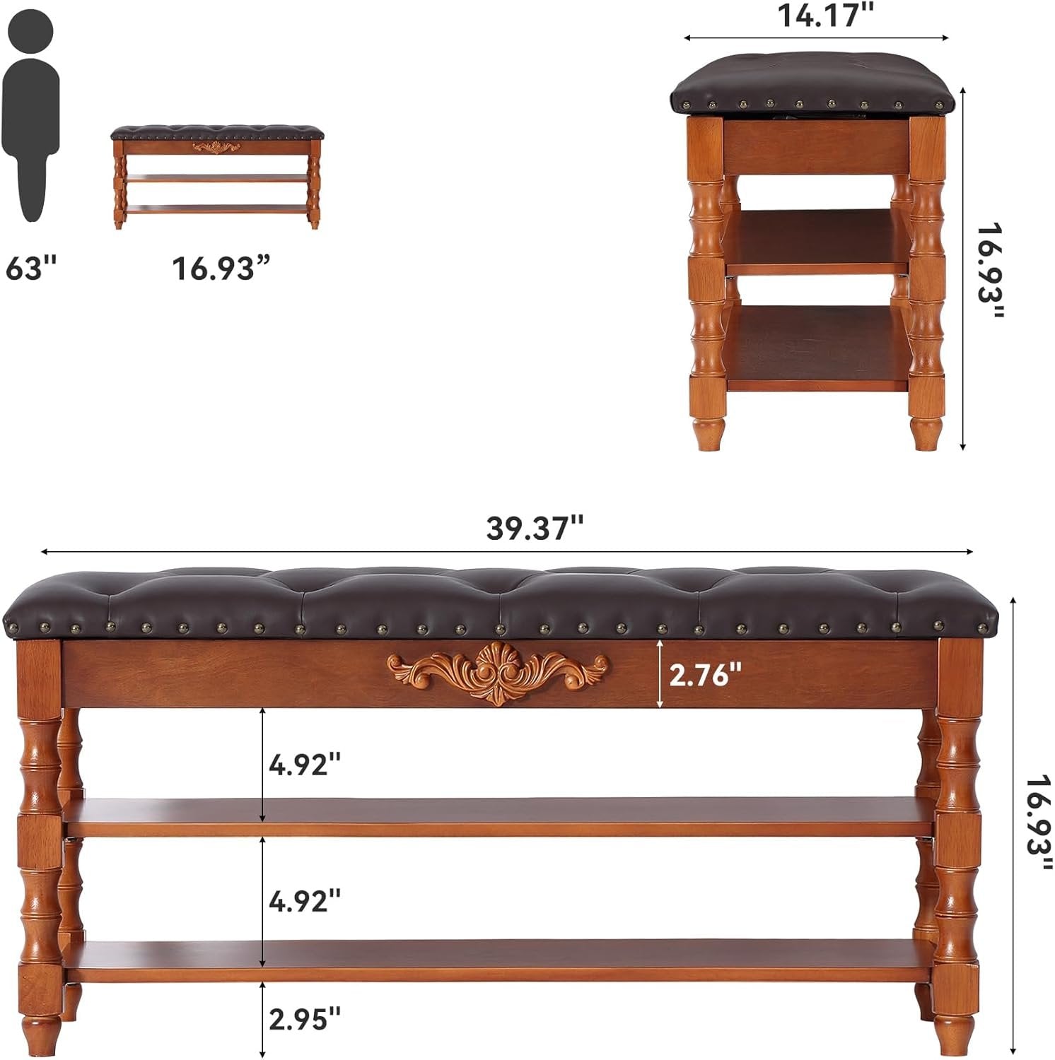 Tribesigns Banco de almacenamiento de madera maciza de 100 cm de largo con tapa abatible