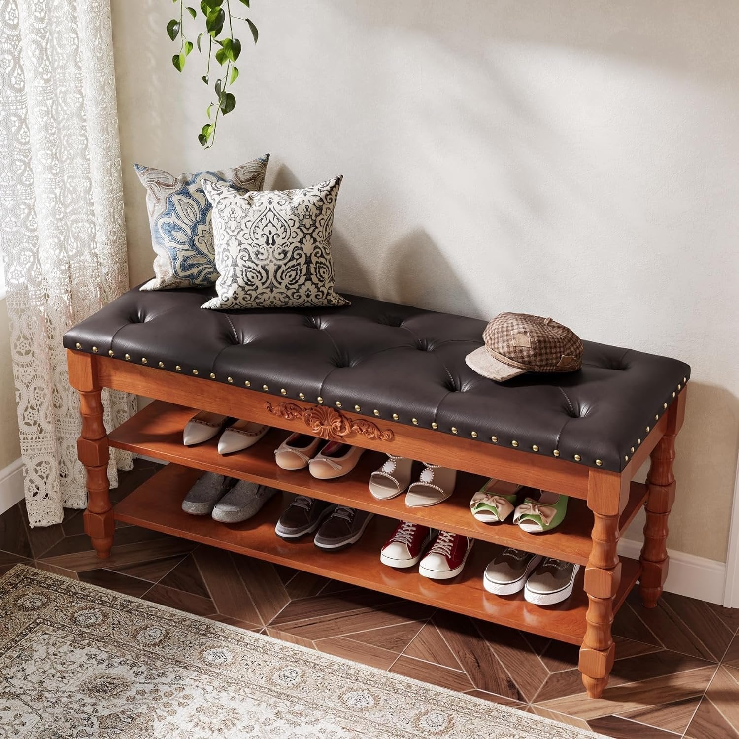 Tribesigns Banco de almacenamiento de madera maciza de 100 cm de largo con tapa abatible